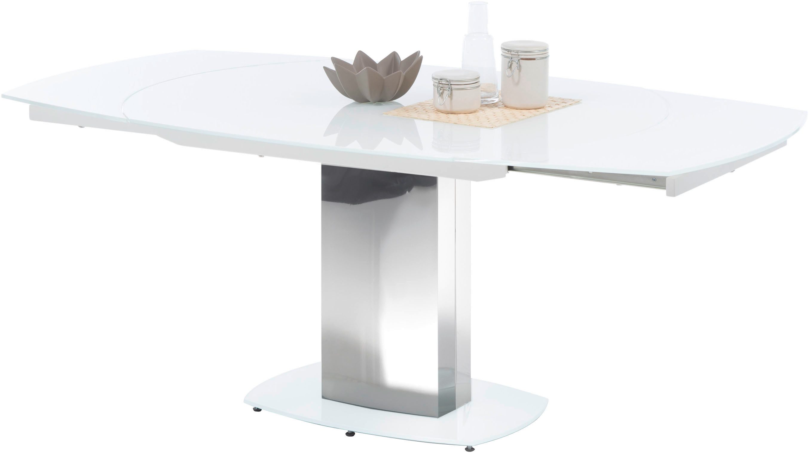 Stolkom Eettafel Jackson glazen tafel wit, uitschuifbare tafel, BxHxD 130-190x75x105 cm