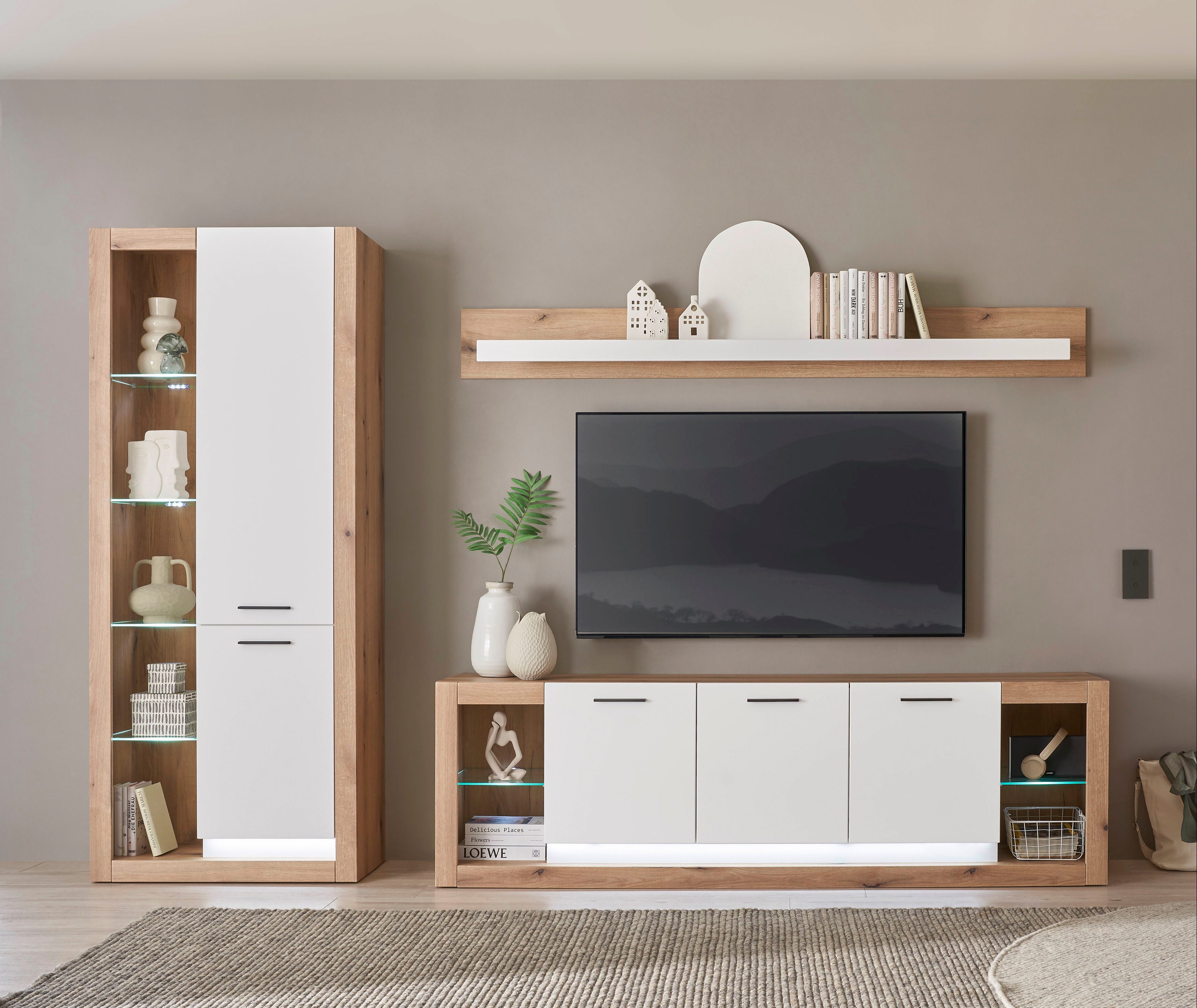 INOSIGN Wandmeubel Brixen, moderne opbouwwand, woonkamer set, eik Evoke decor met wit (set, 3-delig) tv-wandmeubels bruin