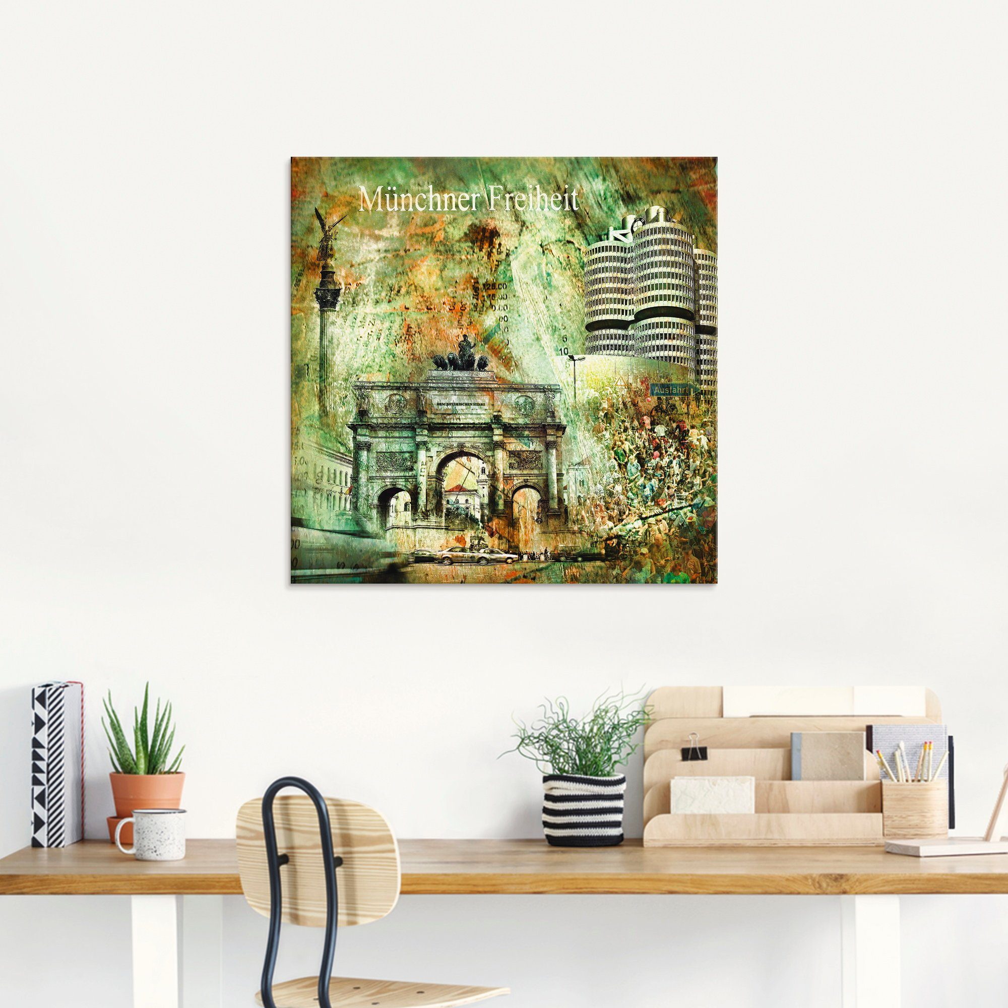 Artland Print op glas München Skyline abstracte collage 03