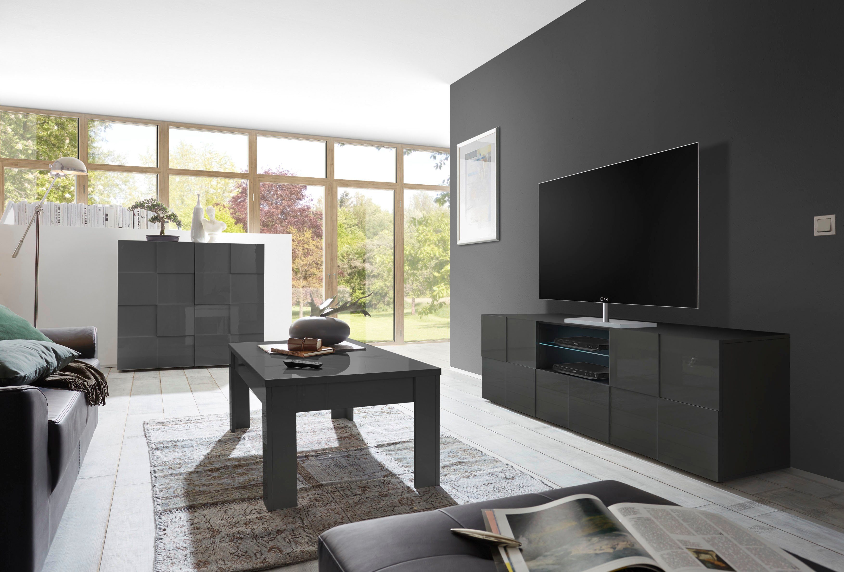 INOSIGN Tv-meubel Dama Breedte 181 cm, TV-meubel 2 deuren, 1 lade, TV-kast Front in 3D-uiterlijk, veel opbergruimte, verschillende kleuren