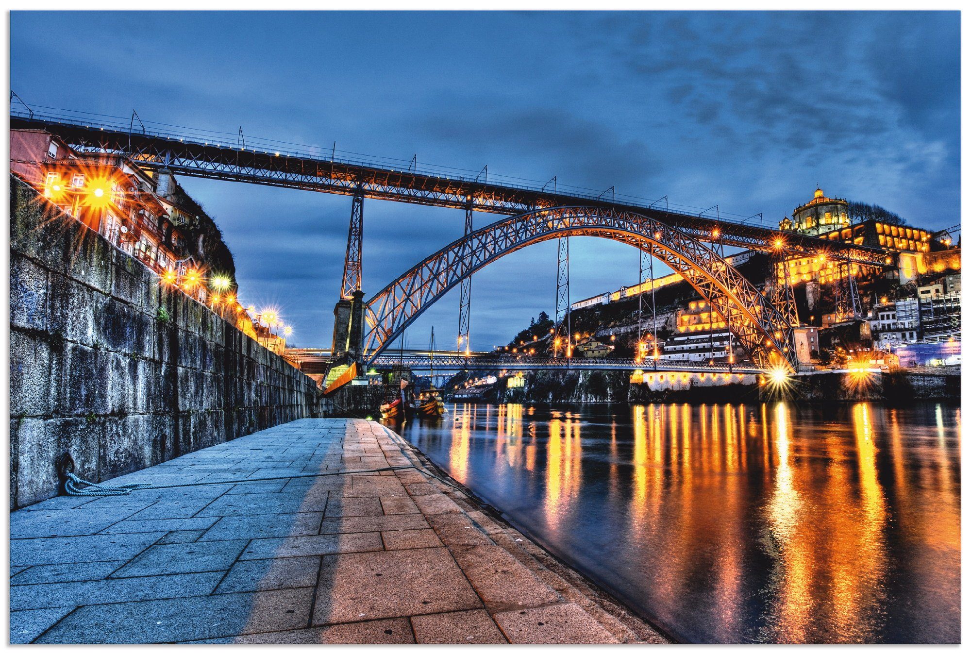 Artland Artprint Douro en Eiffelbrug ‘s avonds in vele afmetingen & productsoorten - artprint van aluminium / artprint voor buiten, artprint op linnen, poster, muursticker / wandfo