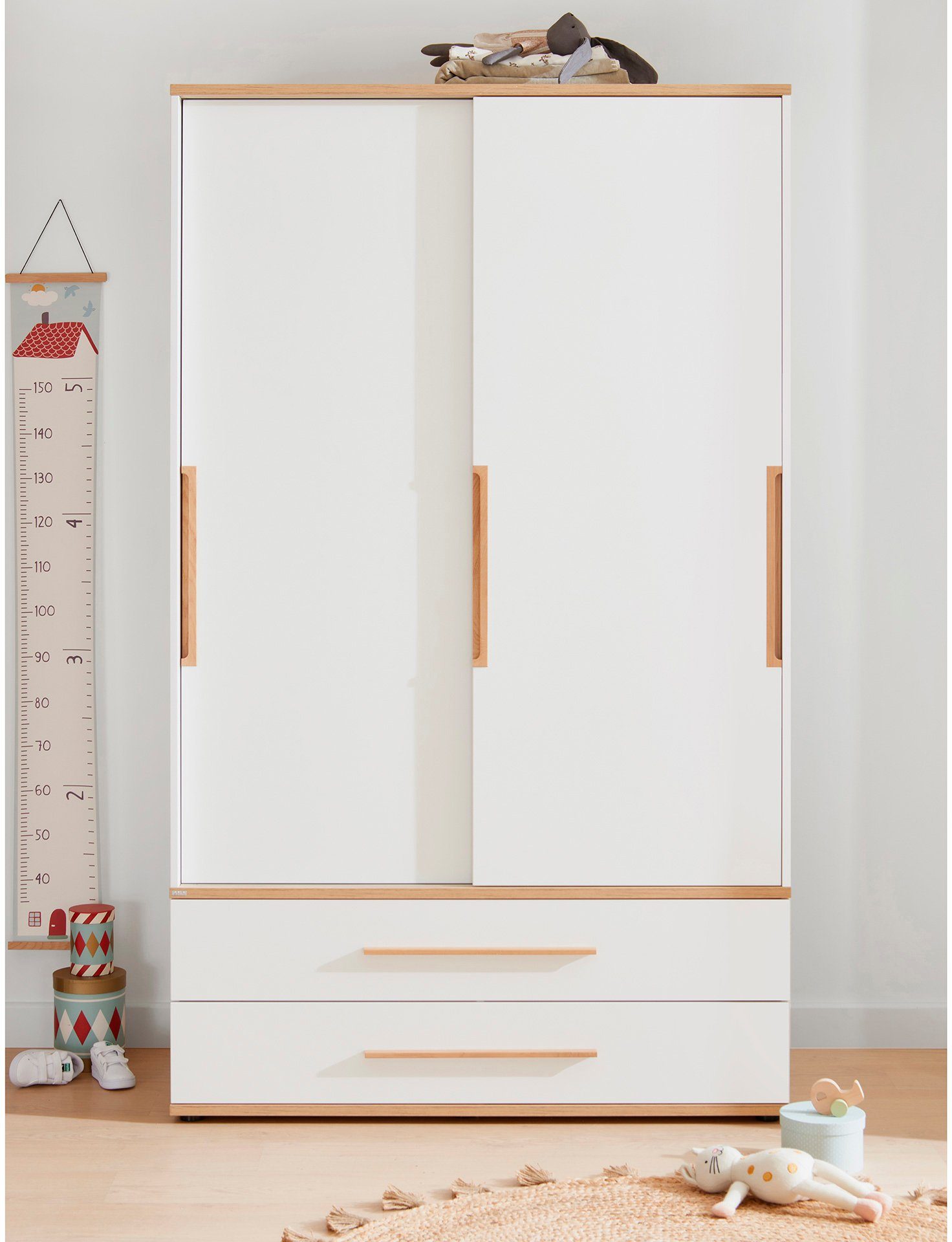 PAIDI Kinderwelten Kledingkast YOLANDA 2T2S smal Schuifdeuren met hoogwaardige aluminium rails, 2 lades