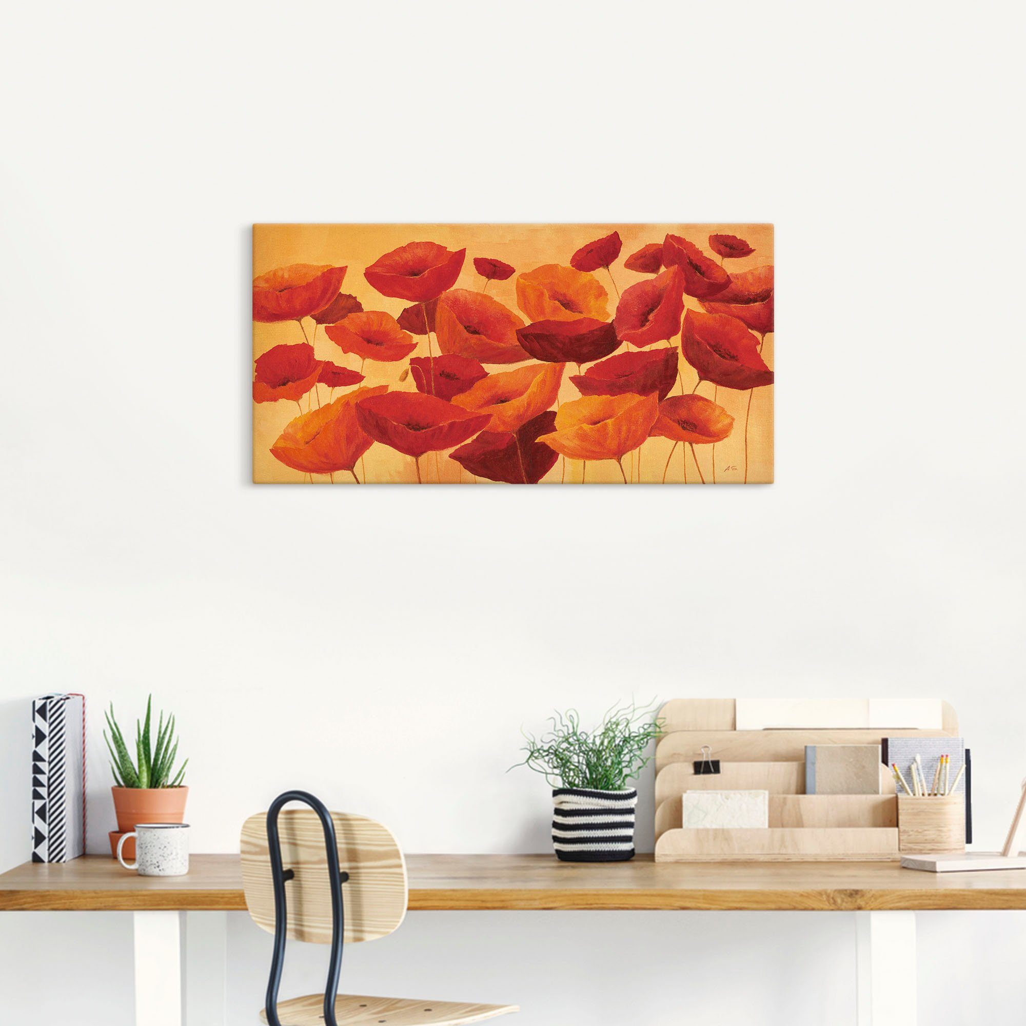 Artland Artprint op linnen Klaprozenveld gespannen op een spieraam