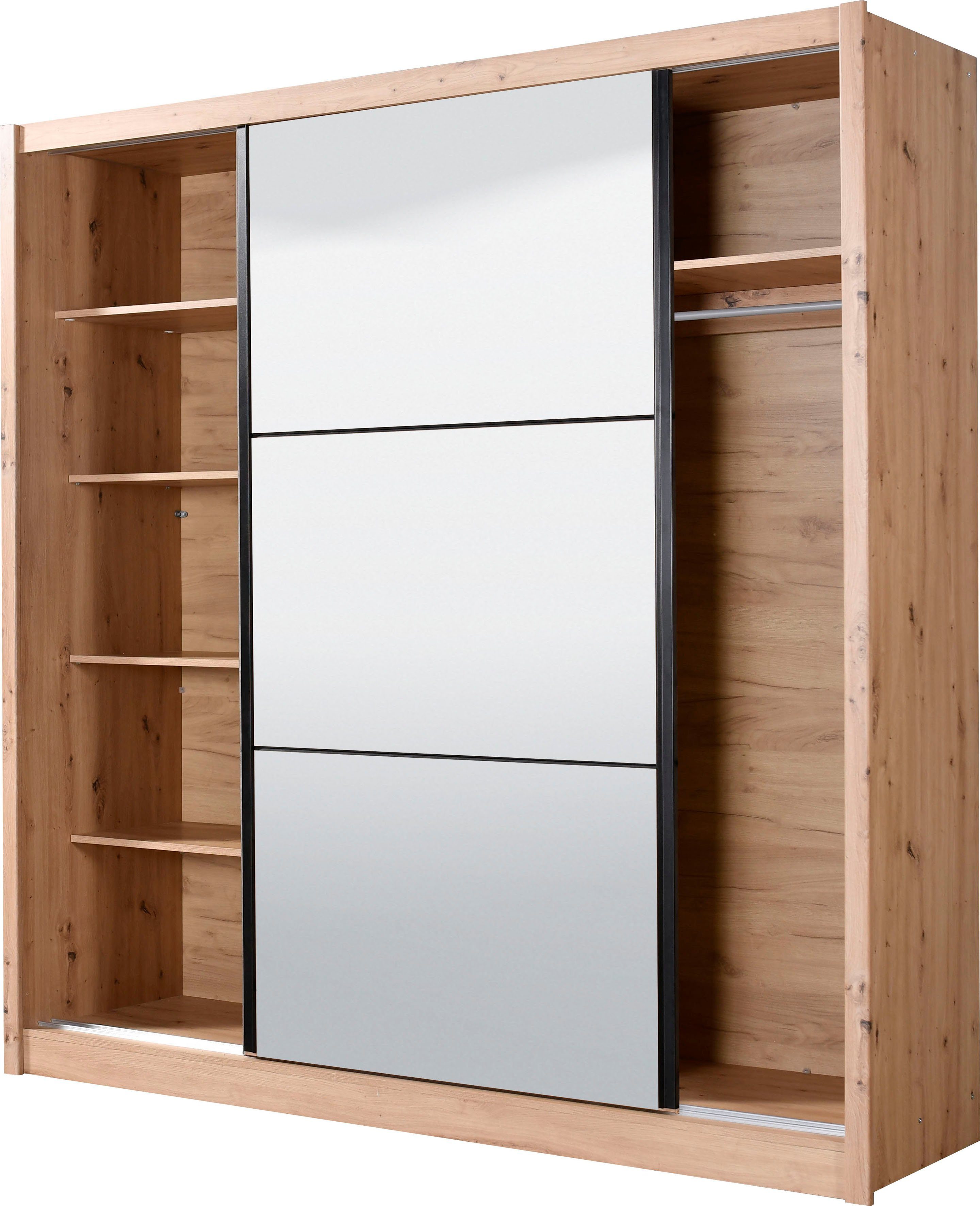 INOSIGN Zweefdeurkast Navara kledingkast met spiegel linnenkast garderobe met royale binnenuitrusting, fsc®-gecertificeerd, in 3 breedtes