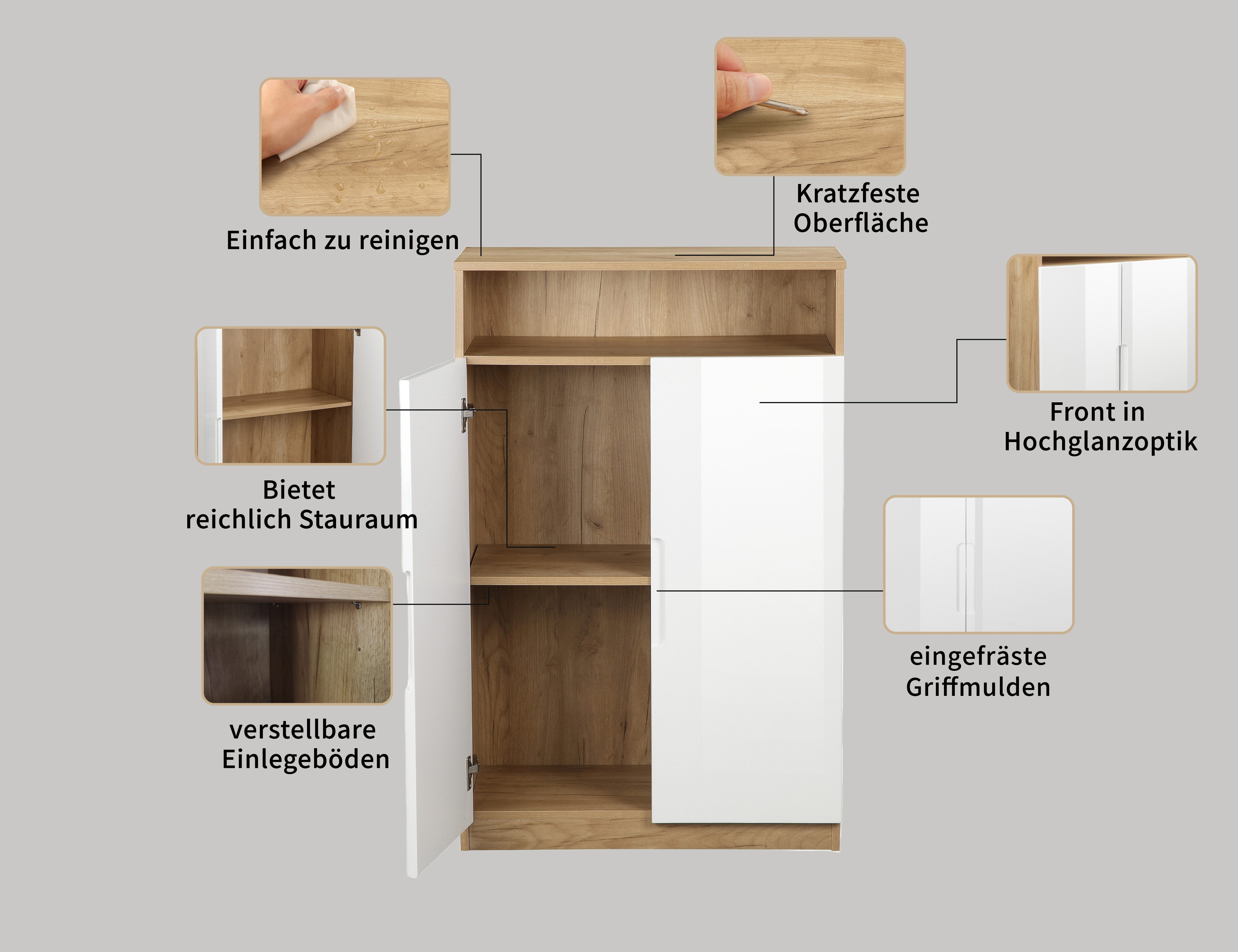 andas Archiefkast Lund met grepen en hoogglans fronten, mappenhoogte, breedte 70 cm