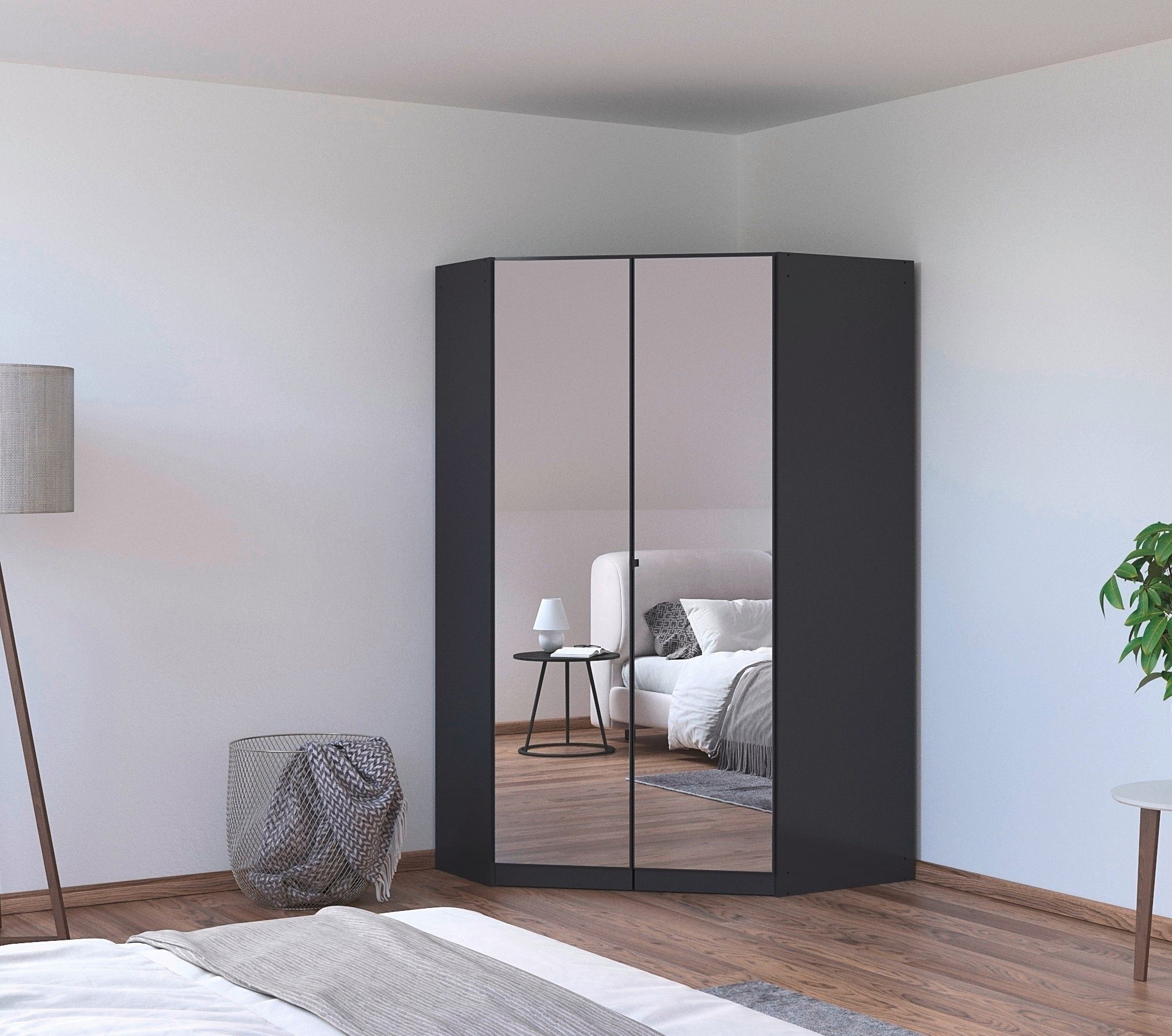 rauch HoekKledingkast kast garderobe waskast COSTA 2-deurs met spiegel, volledig uitgerust met veel opbergruimte made in germany