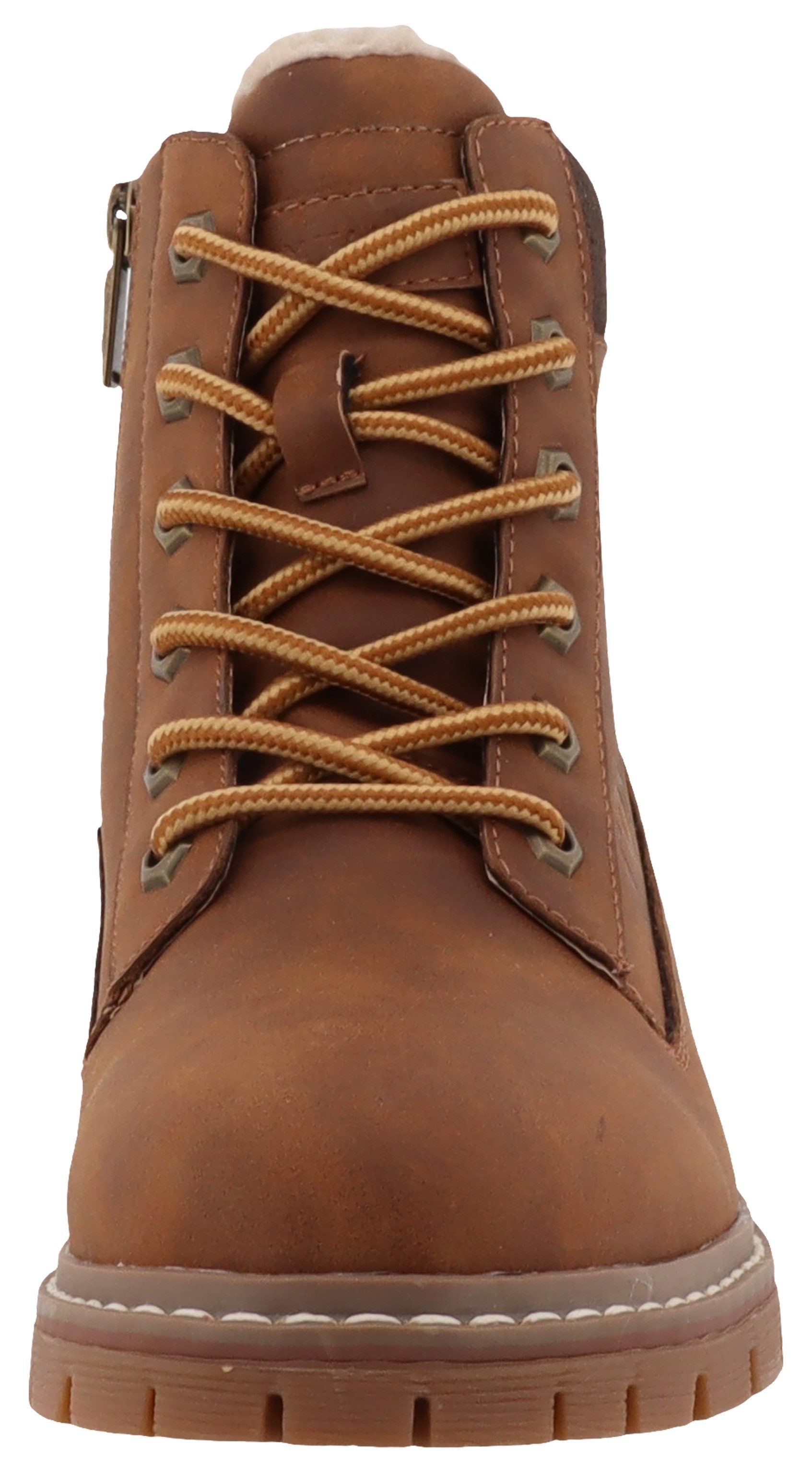 Tom Tailor Winterlaarzen hakken, winter-enkellaars, veterschoenen met logo-decoratie
