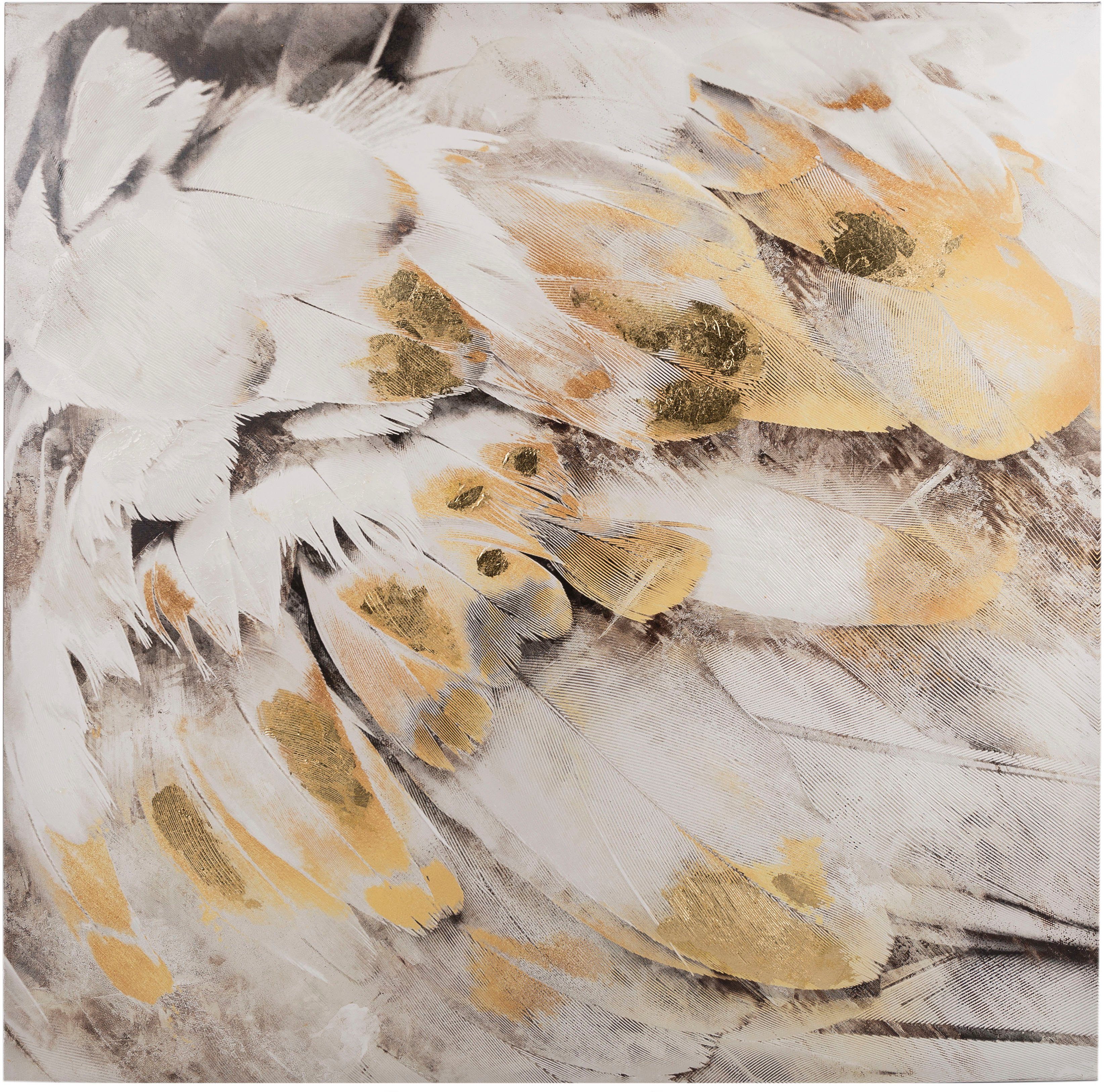 Home affaire Olieverfschilderij Veer, goudkleurig Schilderij, 100x100 cm, woonkamer