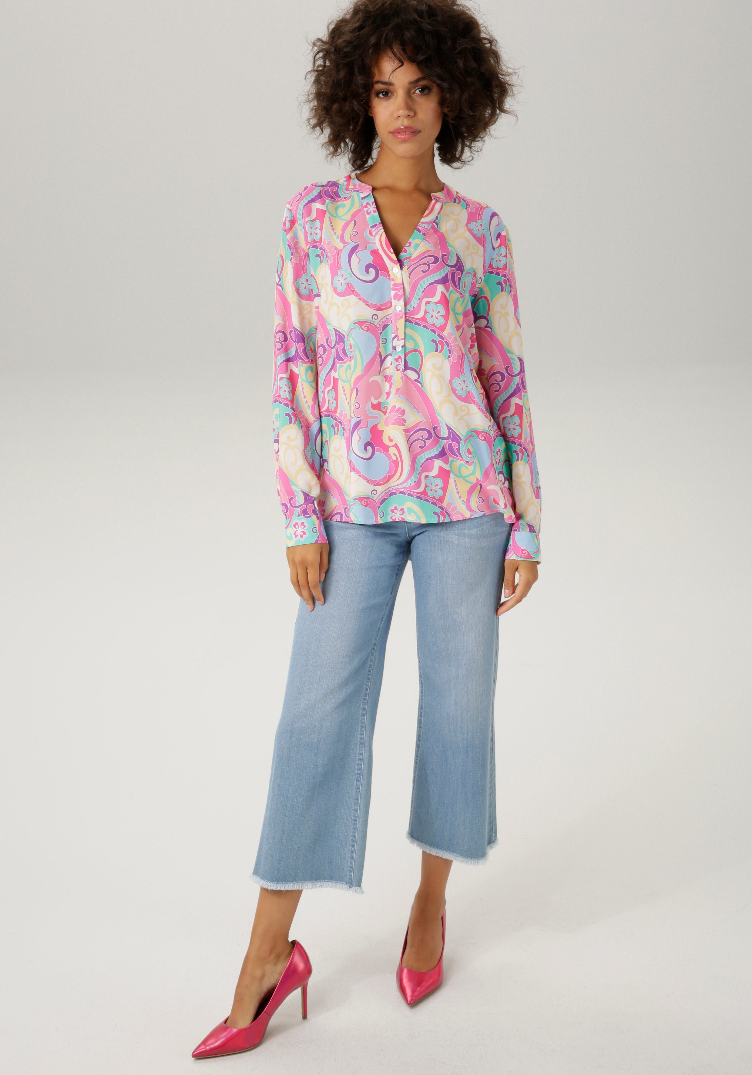 Aniston CASUAL Blouse zonder sluiting met grafische print in 2 kleurcombinaties
