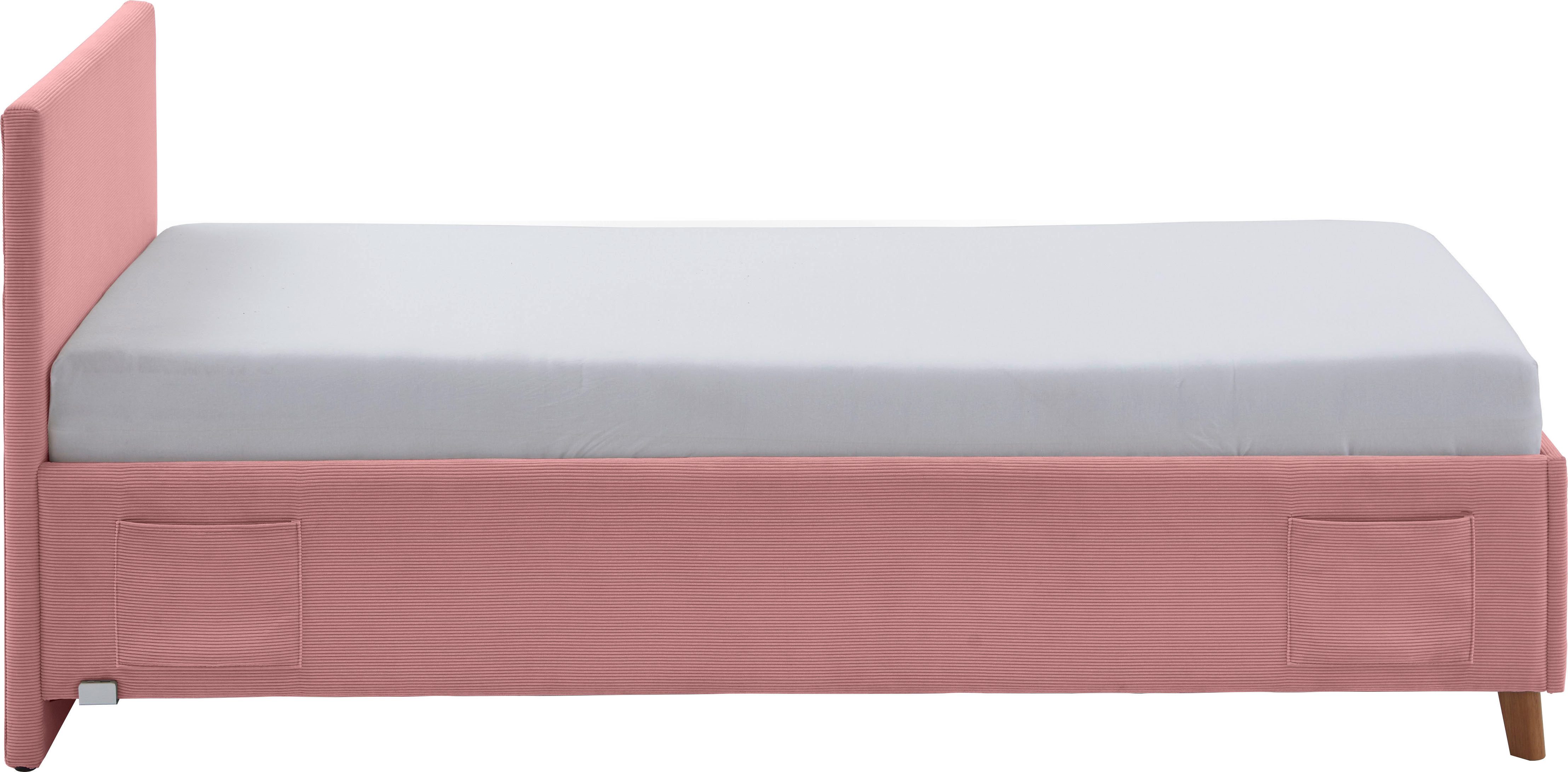 meise.möbel Kinderledikant Blauw Bekleed bed naar keuze met bedkist, tienerbed inclusief USB-aansluiting
