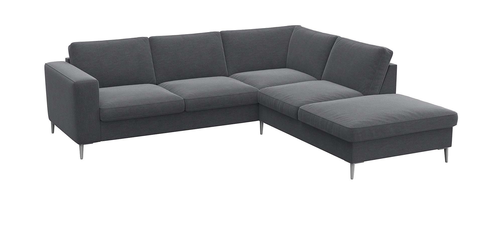 FLEXLUX Hoekbank Fiore, L-vorm brede armleuningen, aluminiumkleurige poten, bxd 241x225 cm, koudschuim in de zitting