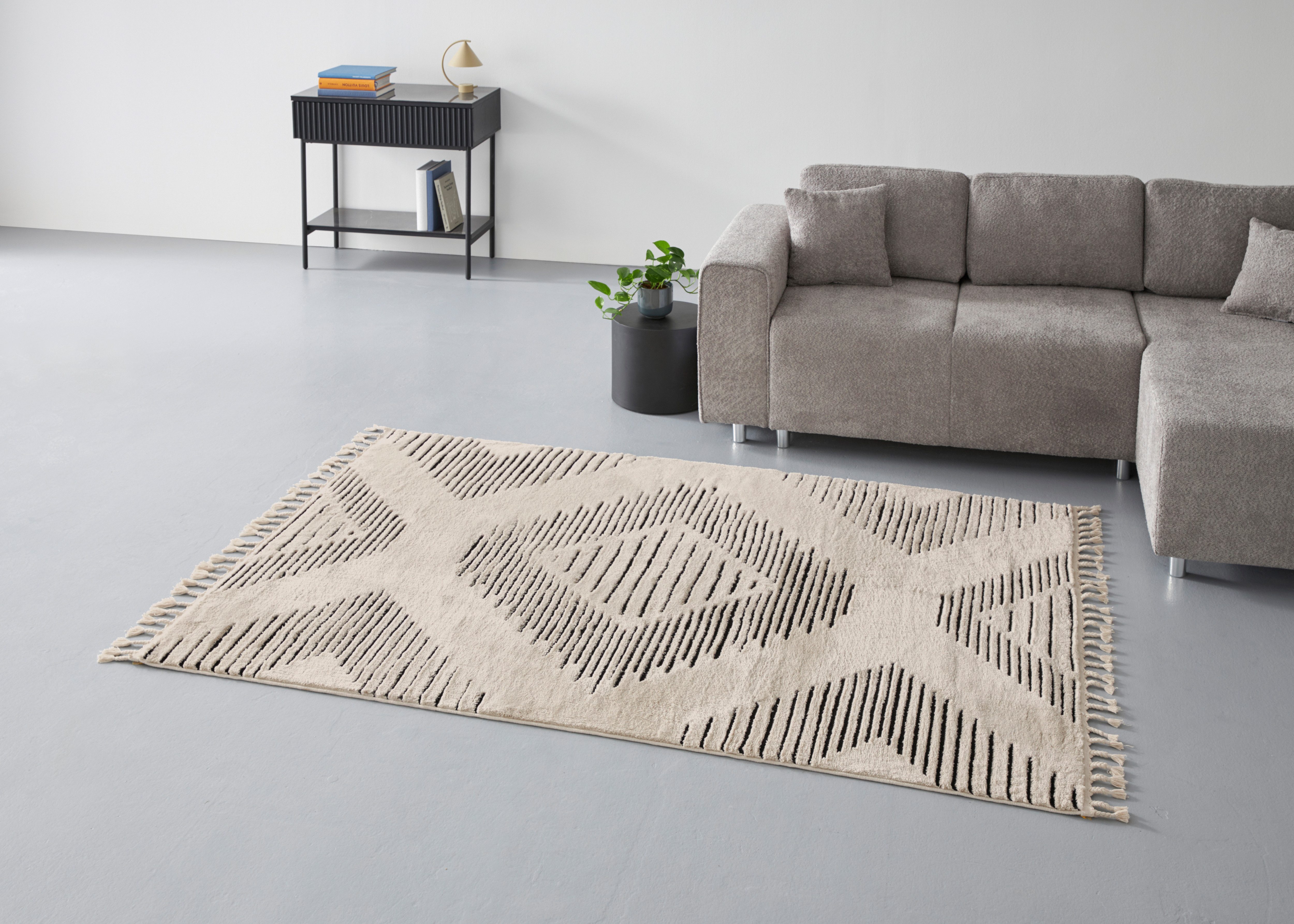 Guido Maria Kretschmer Home&Living Vloerkleed Yule Hoog-laag effect met franjes, onderhoudsvriendelijk, elegant, zachte touch