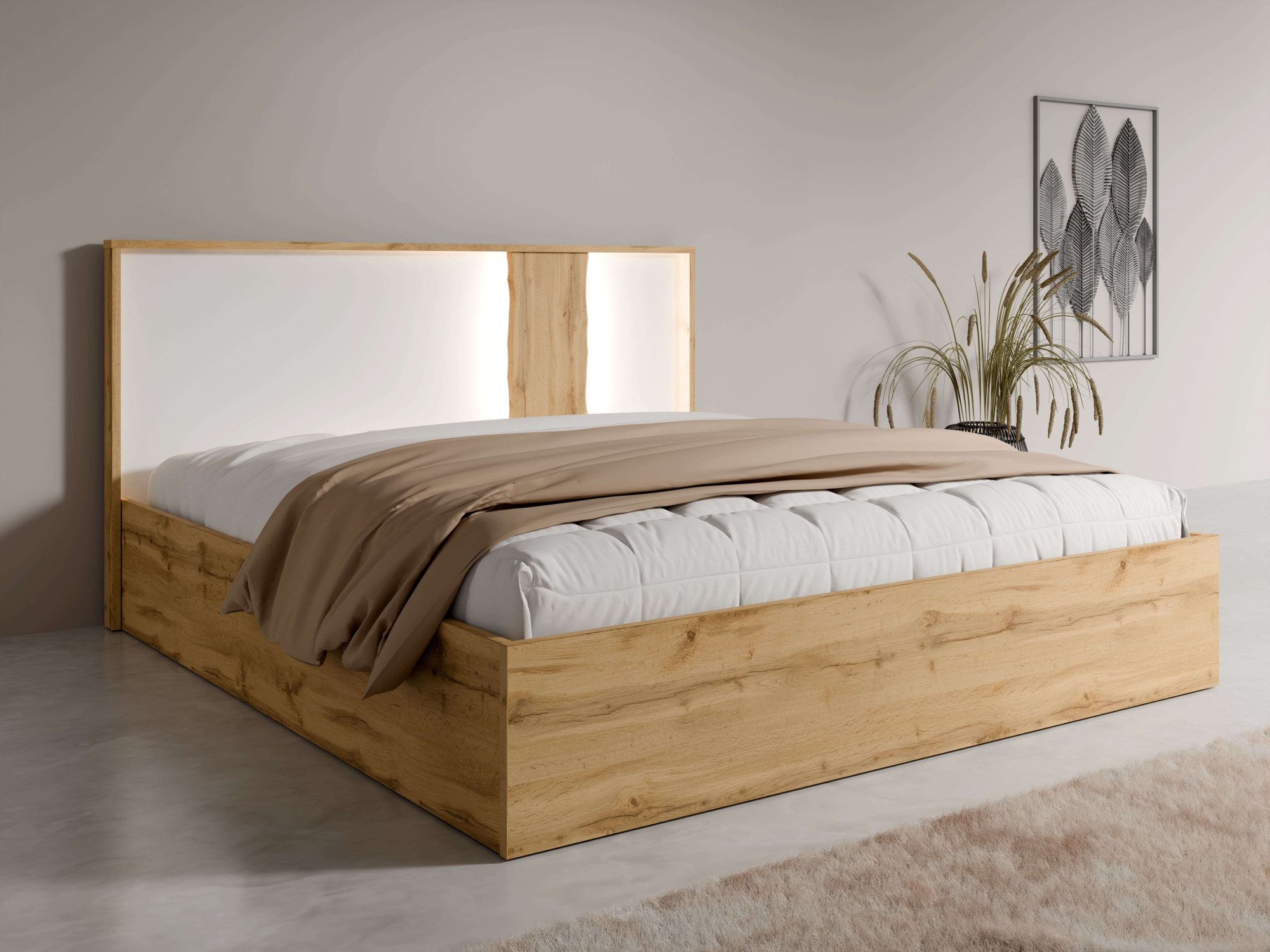 INOSIGN Bed Fabella zonder matras (slaapoppervlak 180x200 cm) Bed met opbergruimte en LED-verlichting, BxDxH 191,3x206,4x102,2 cm bedden beige