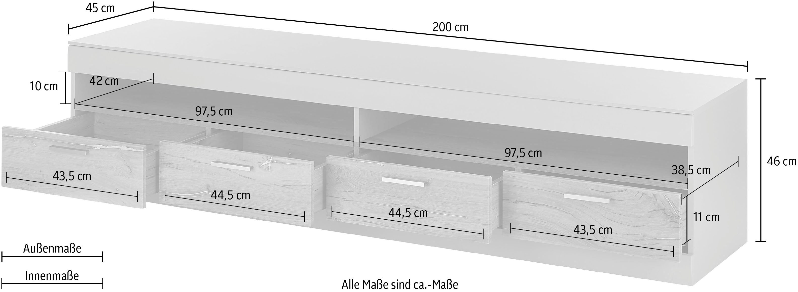 INOSIGN Tv-meubel SCARA met applicatie tineiken decor, breedte 200 cm, met soft-closefunctie