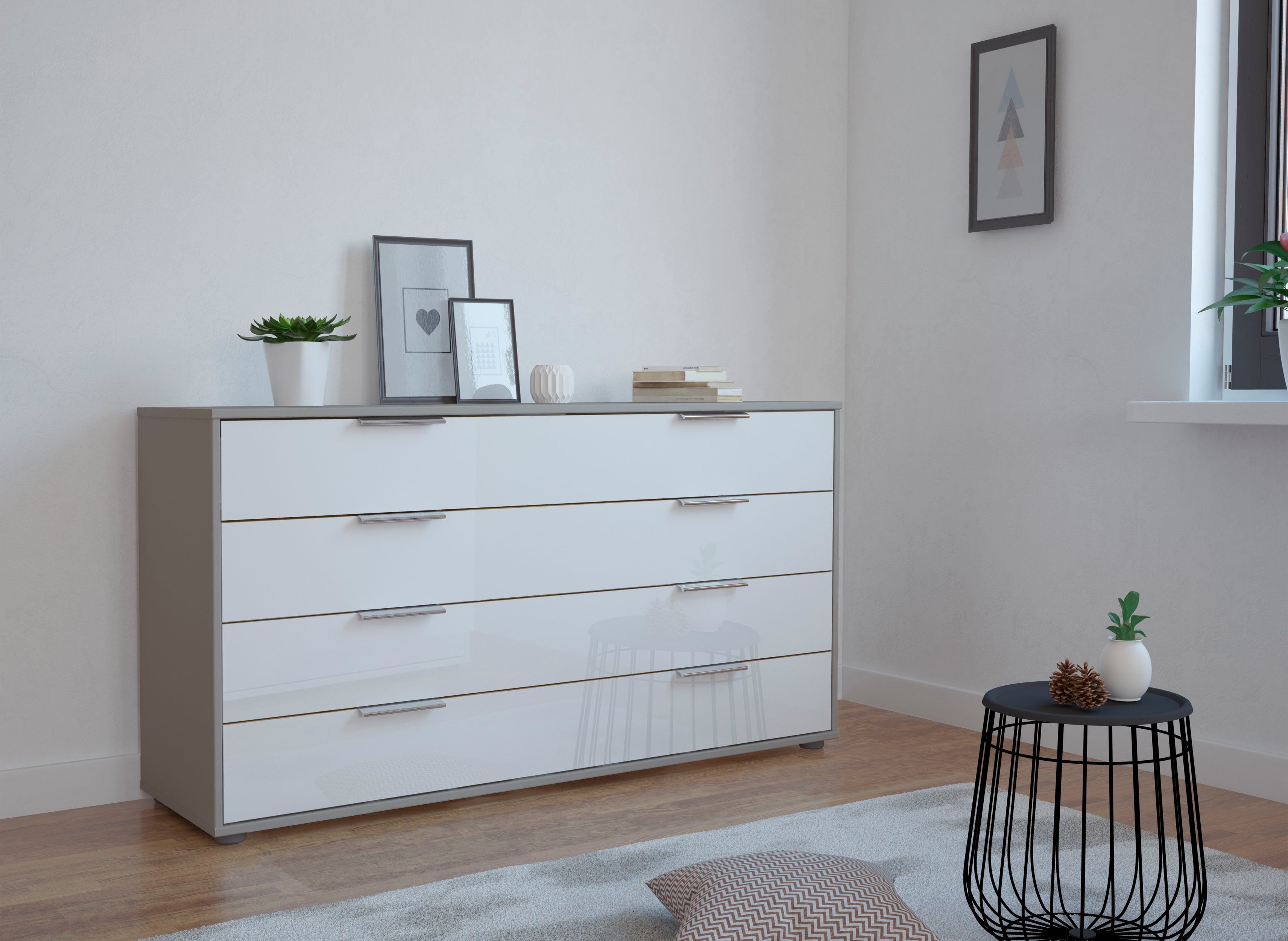 WIEMANN Ladekast Monaco met glazen front in diverse breedten, voorgemonteerd commodes & ladekasten maat 141 cm x 70 cm x 43 cm wit