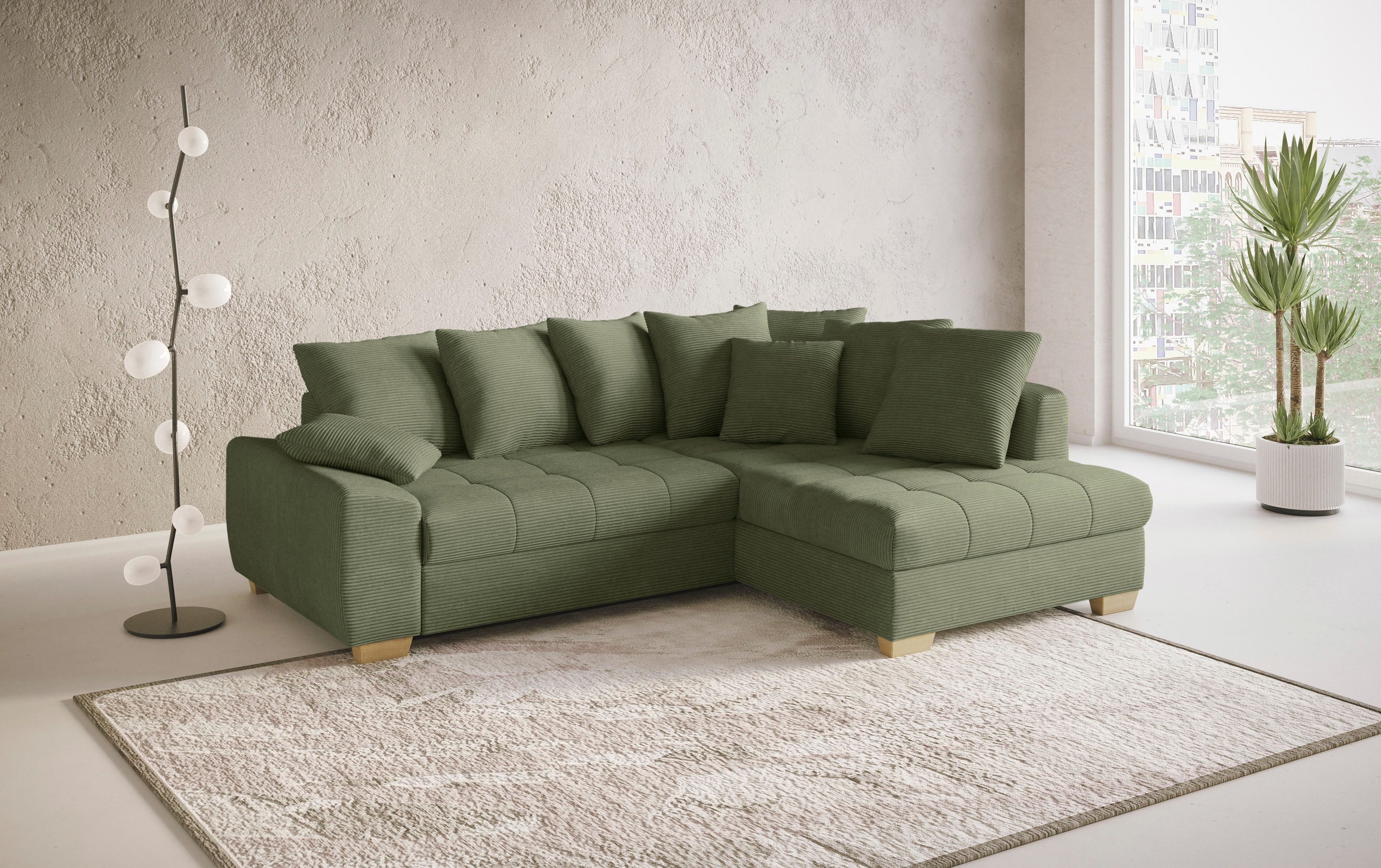 Mr. Couch Hoekbank Nikita II, L-vorm, tot 140kg per zitplaats belastbaar met koudschuim bekleding, optioneel met bed en bedlade