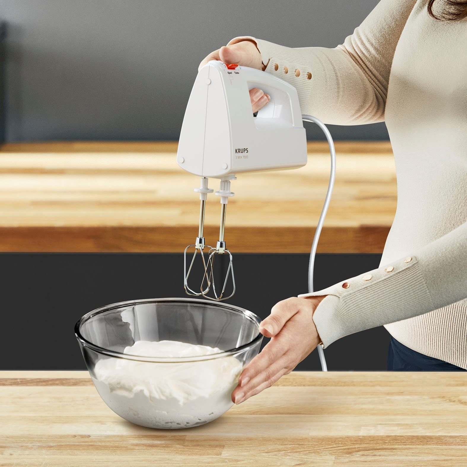Krups Handmixer 3 MIX 7000 Turbo- en uitwerpknop, garde en kneedhaken van roestvrij staal, F60814