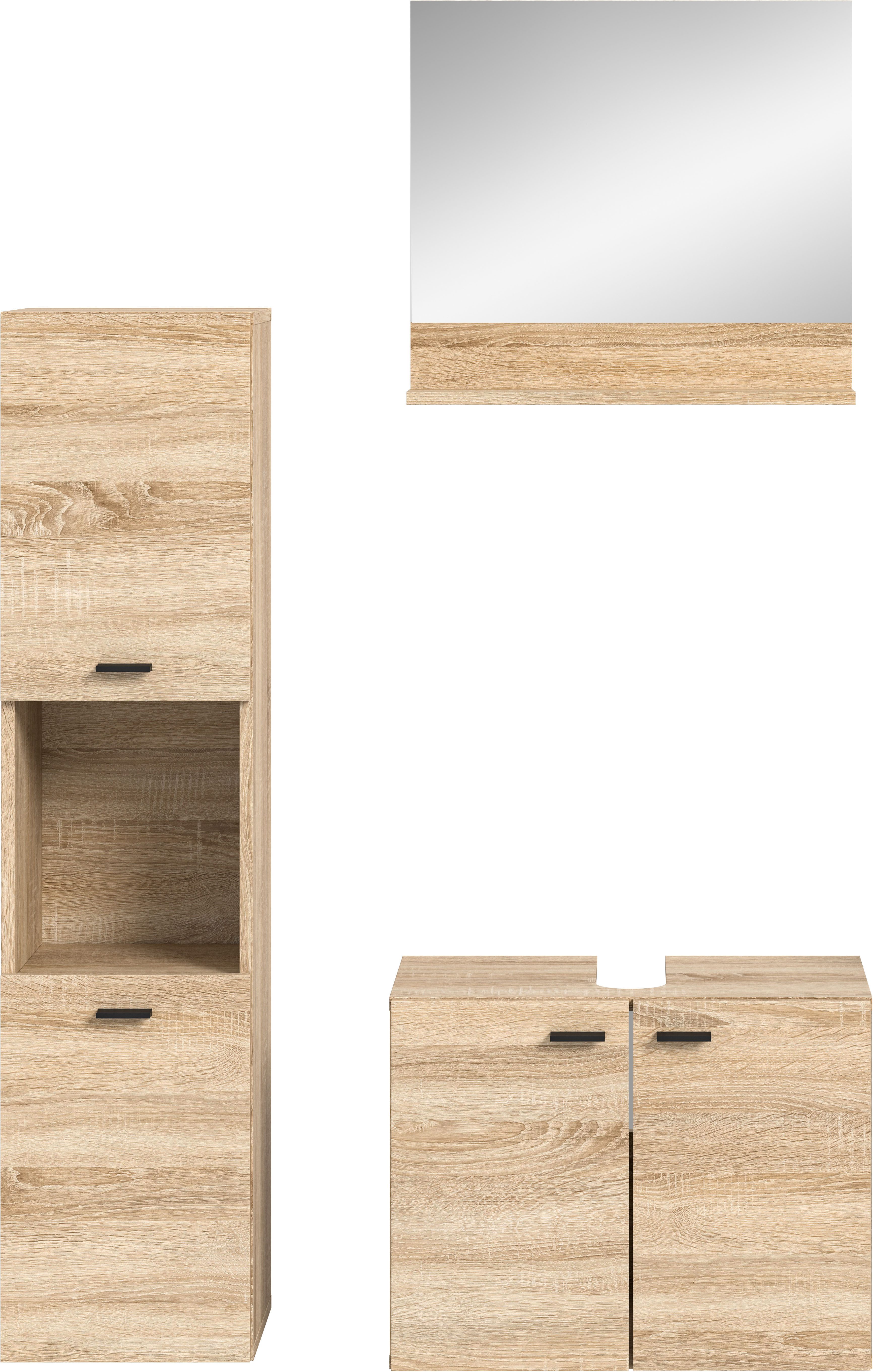 welltime Badmeubelset Tampa, breedte 102cm, 3-delig Wastafelonderkast, spiegel, hoge kast (3 stuks)