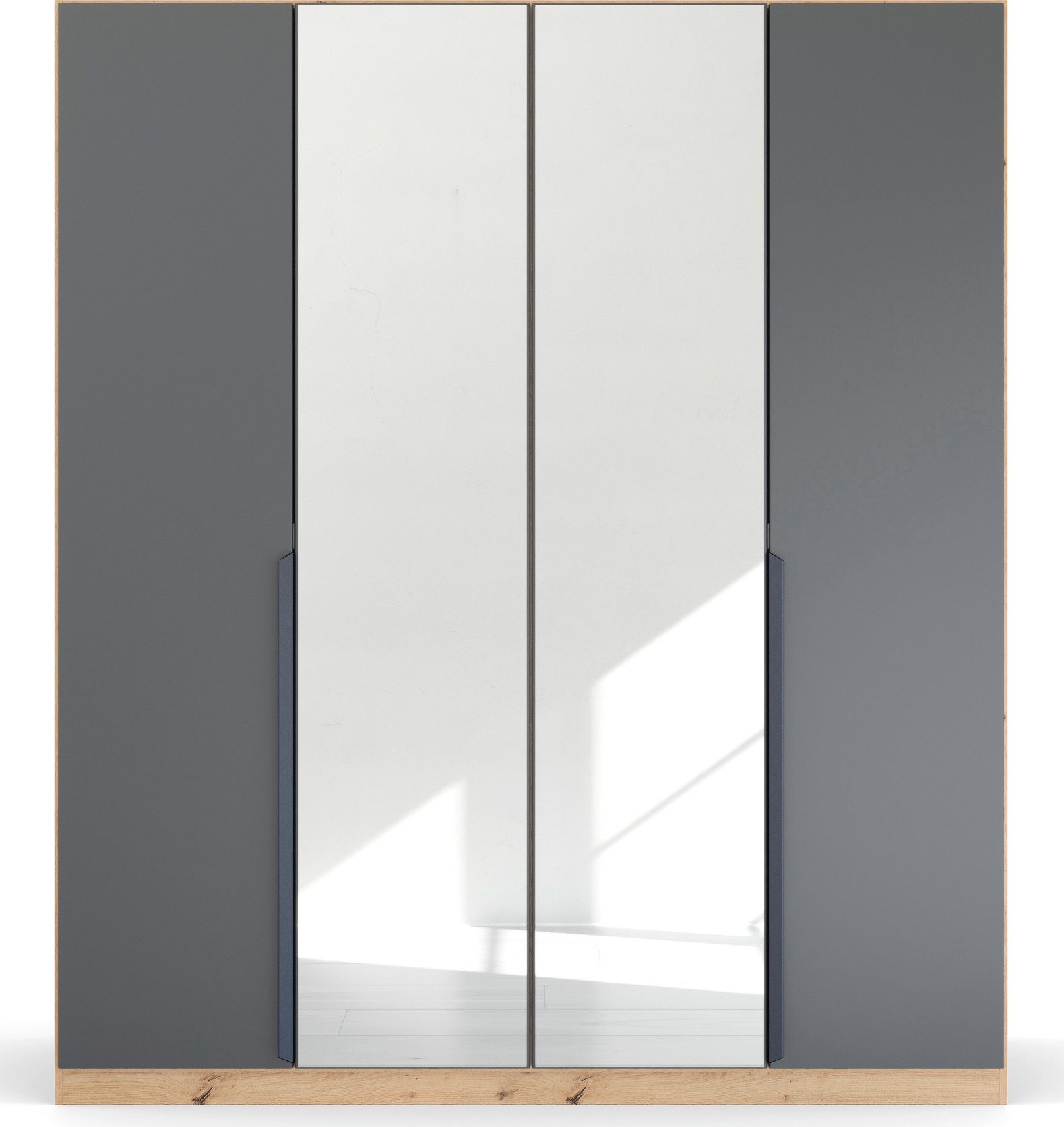 rauch Draaideurkast Dark&Wood by Quadra Spin in industriële stijl met metalen stanggrepen, met spiegel