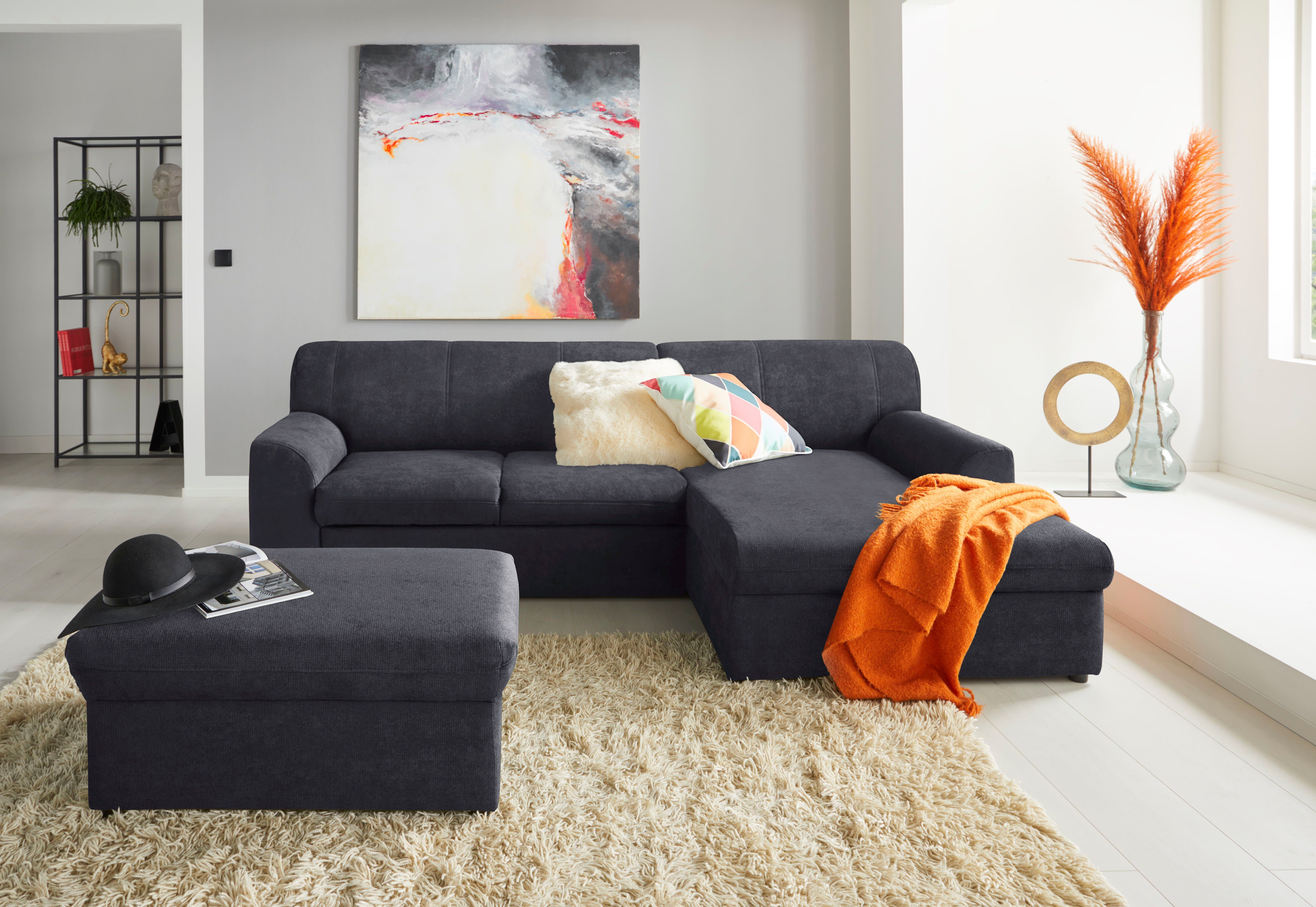 DOMO collection Hoekbank Topper, elegant en tijdloos, compacte afmetingen 245/155cm, L-vorm