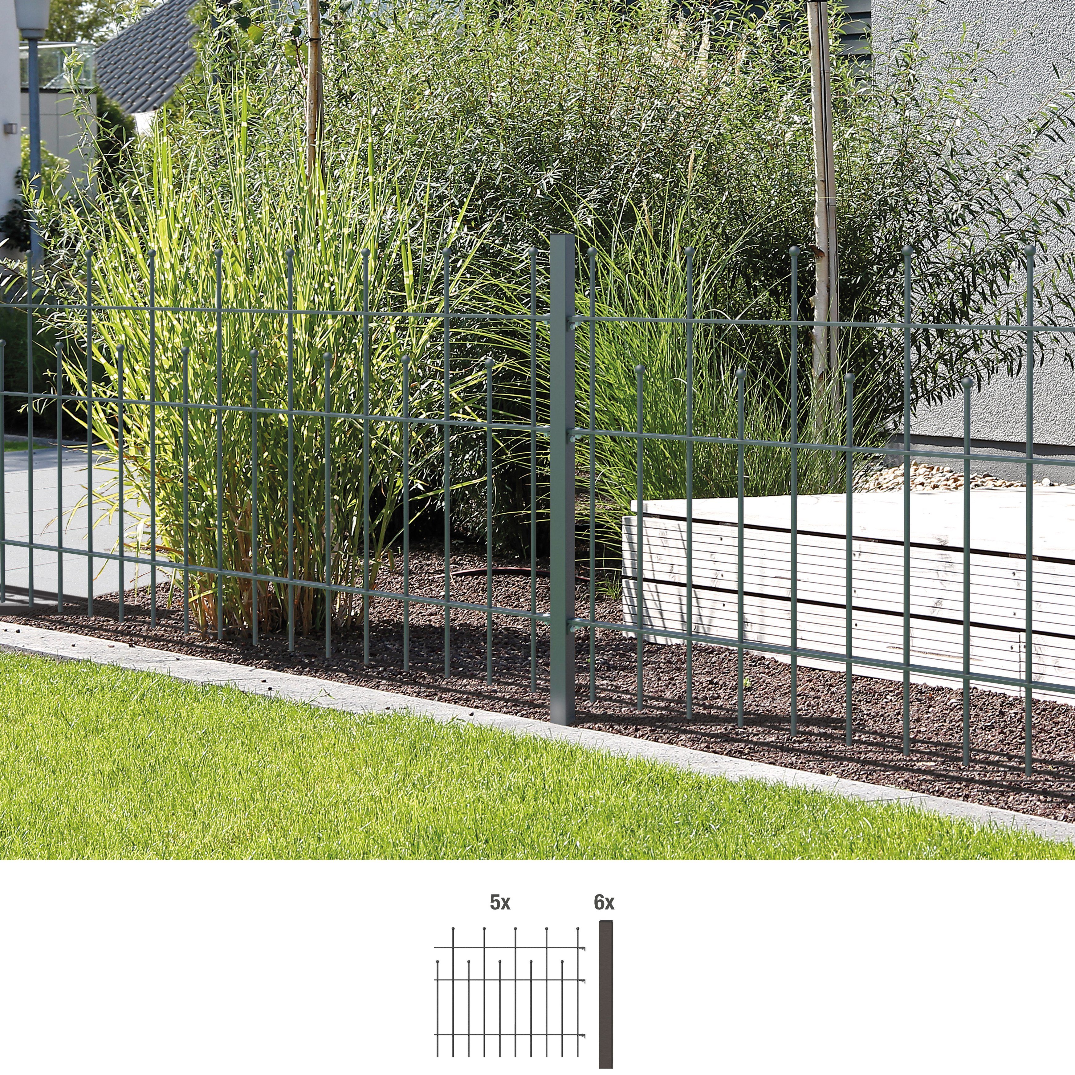 GAH Alberts Metalen hek Madrid Hoogte: 49,5, 73,5 en 98,5 cm, totale lengte: 10 m, voor plaatsing in beton (set)