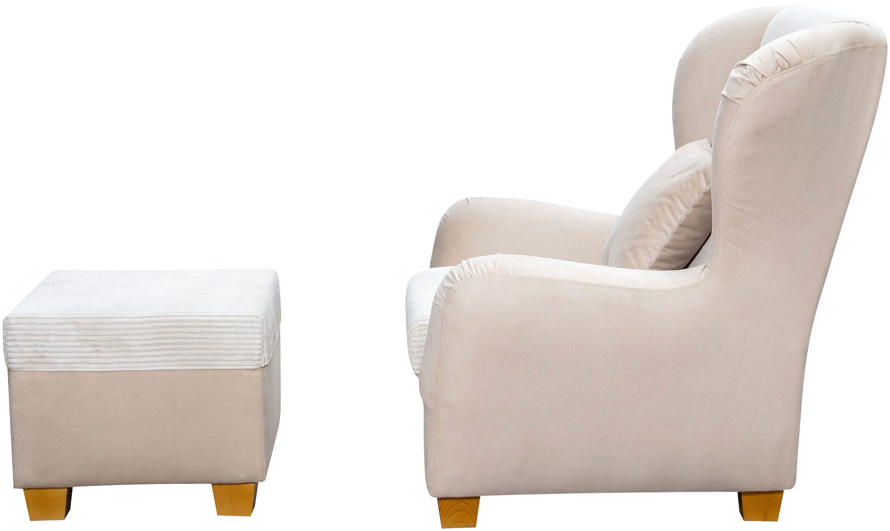 Home affaire Oorfauteuil Oliver Oorstoel, met poef, sierkussens, klassieke vorm (2 stuks)