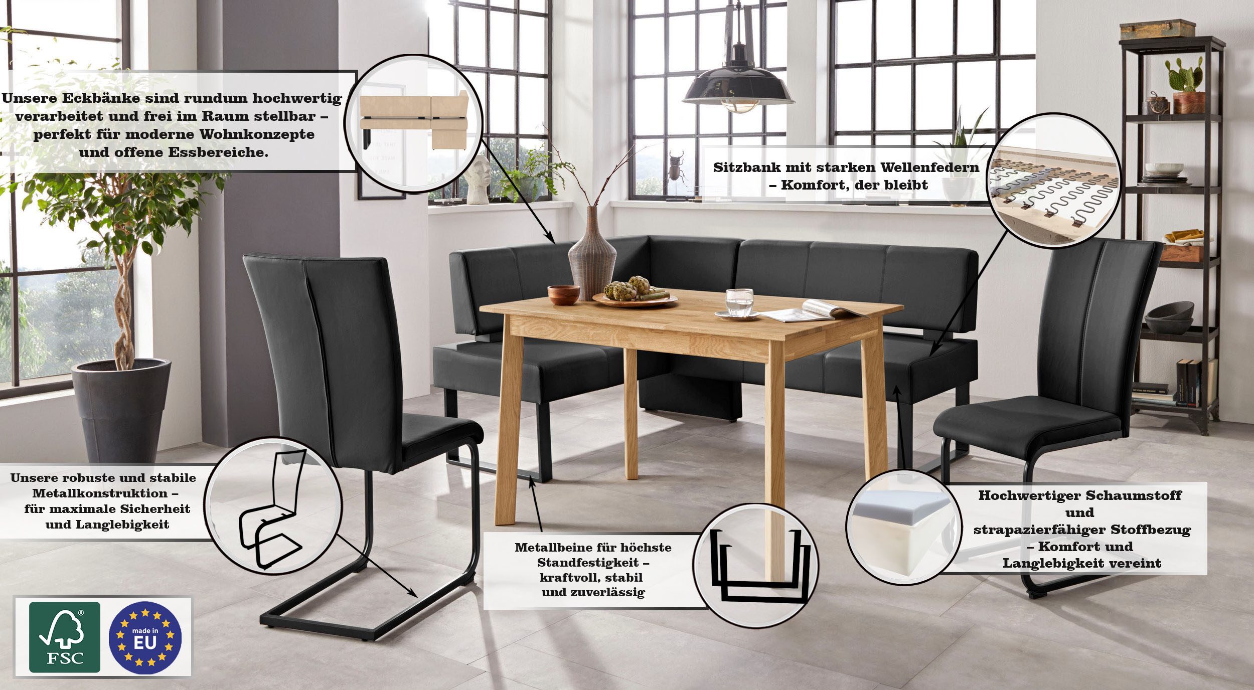 Home affaire Hoekbank Oliver met metalen frame, keukenbank verschillende hoezen cord eetkamerbank ottos choice