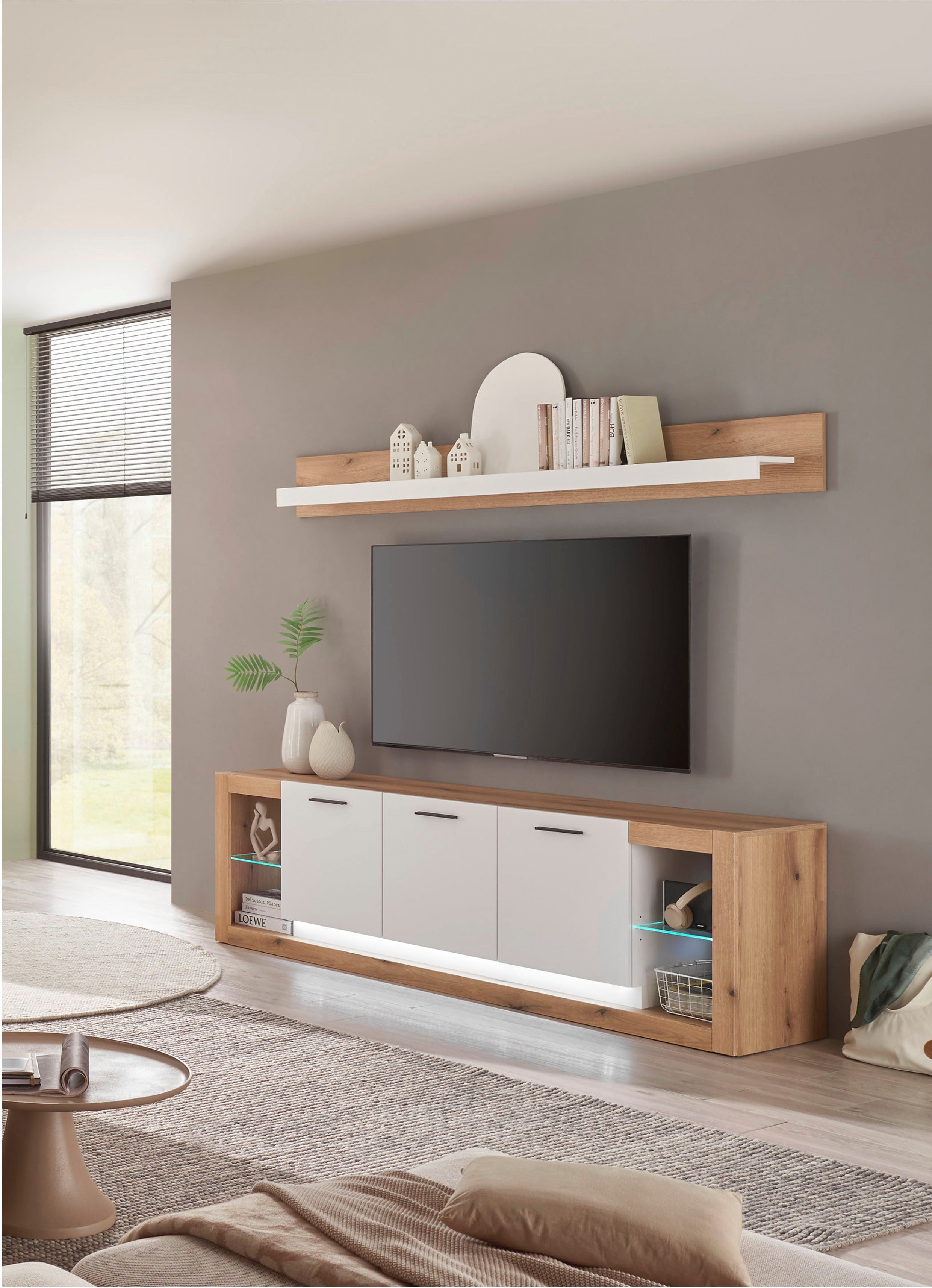 INOSIGN Wandmeubel Brixen, moderne opbouwwand, woonkamer set, eik Evoke decor met wit (set, 2-delig)