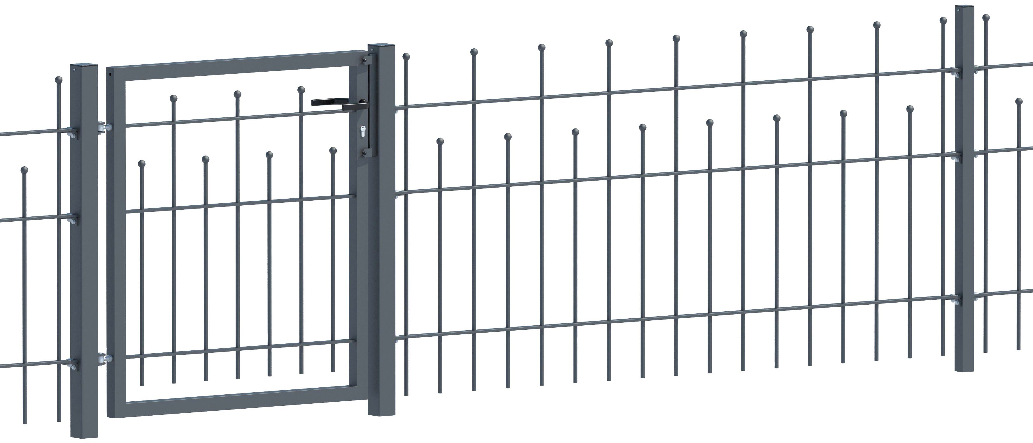 GAH Alberts Metalen hek Uitbreidingsset Madrid Hoogte: 49,5, 73,5 en 98,5 cm, breedte: 200 cm, om vast te schroeven hekken maat 2 m x 98,5 cm grijs