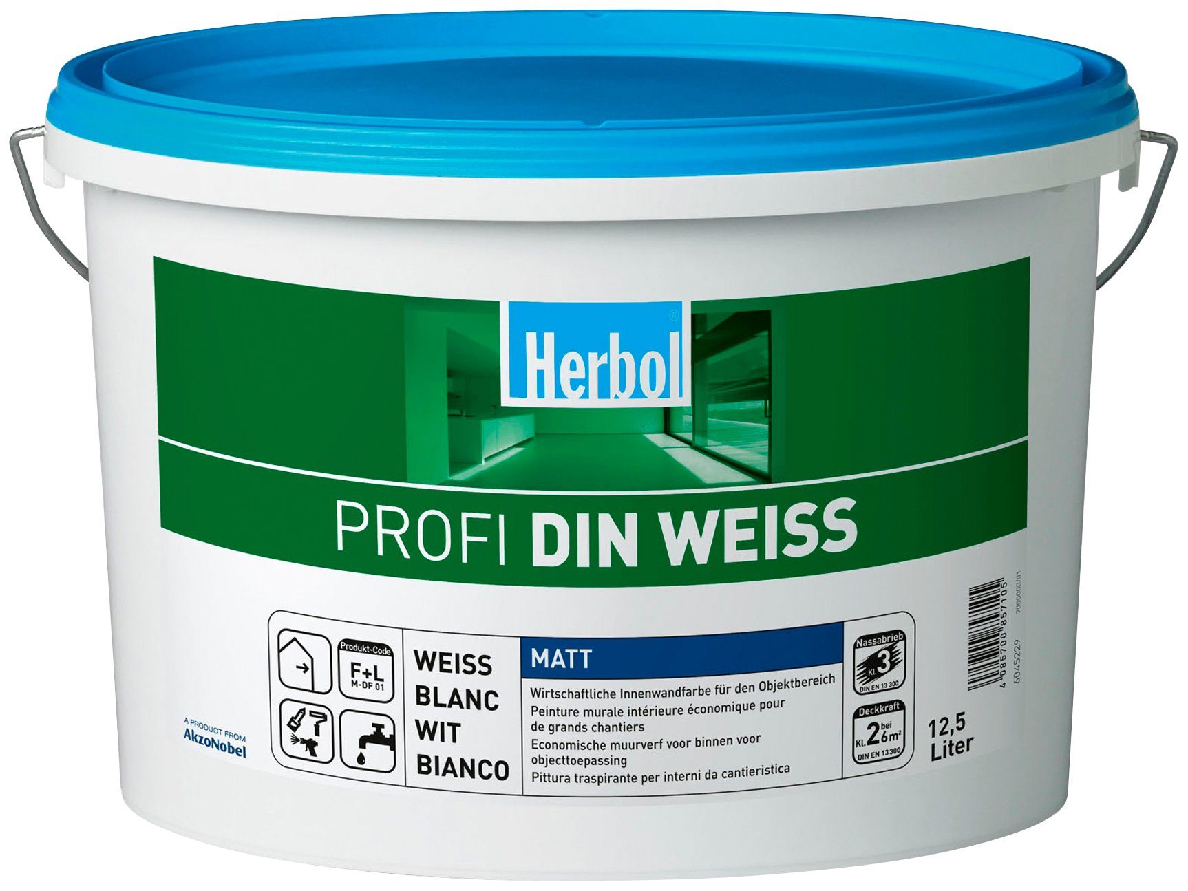 Herbol Wand- en plafondverf Profi DIN oud wit 12,5 liter, wit