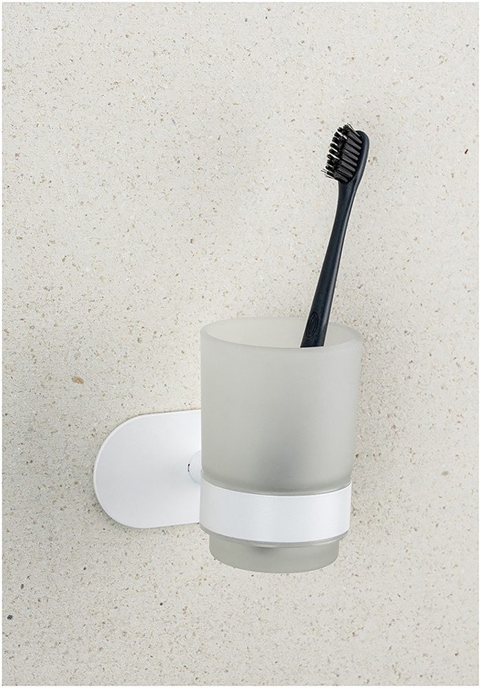 WENKO Poetsbeker Turbo-Loc® model Uno Orea met wandbevestiging zonder boren, roestvrij staal, gesatineerd glas