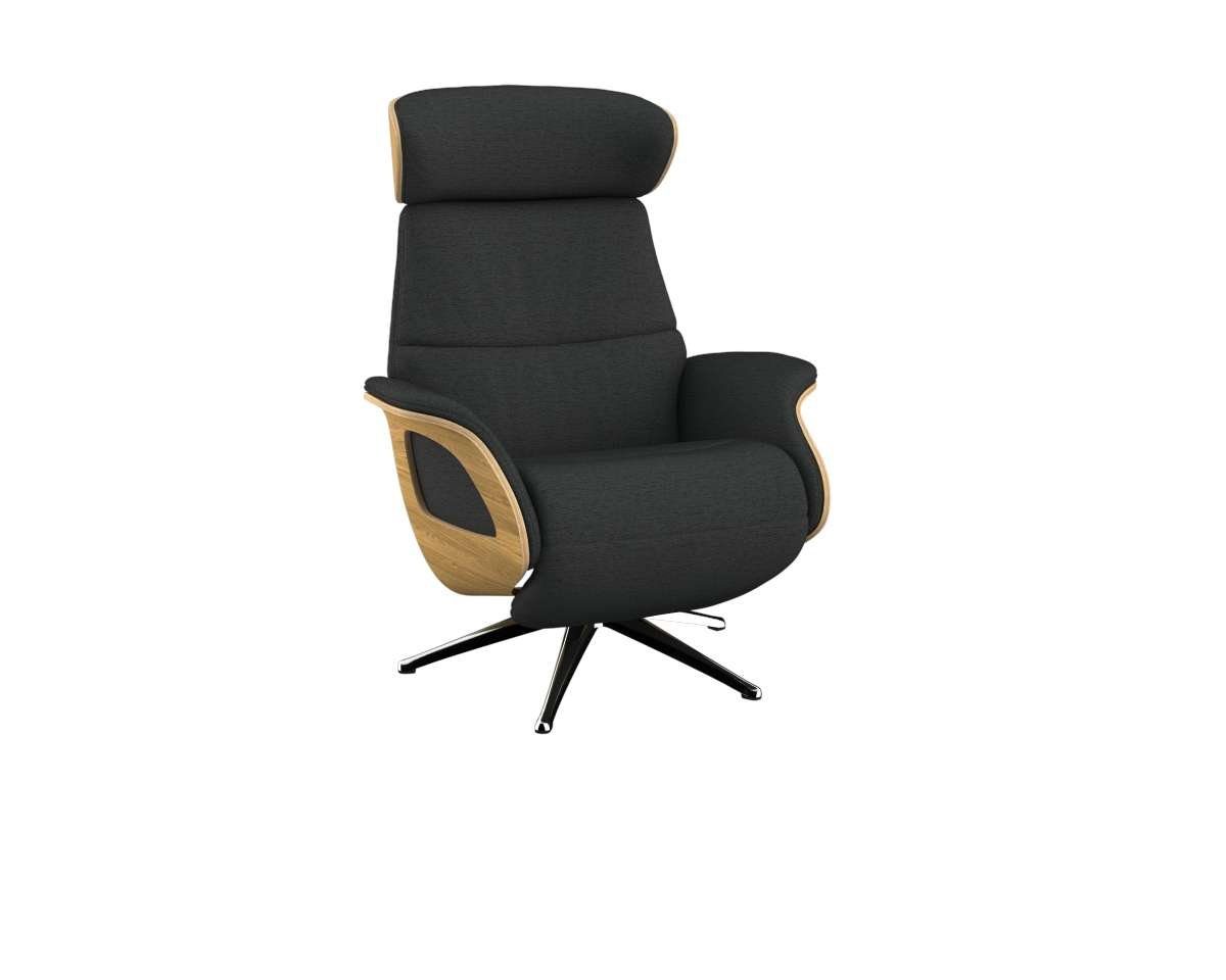 FLEXLUX Relaxfauteuil Clement praktische elektrische fauteuil Maat M, elektrische rug- en voetensteun, accu, armleuning Eiken, aluminium voet