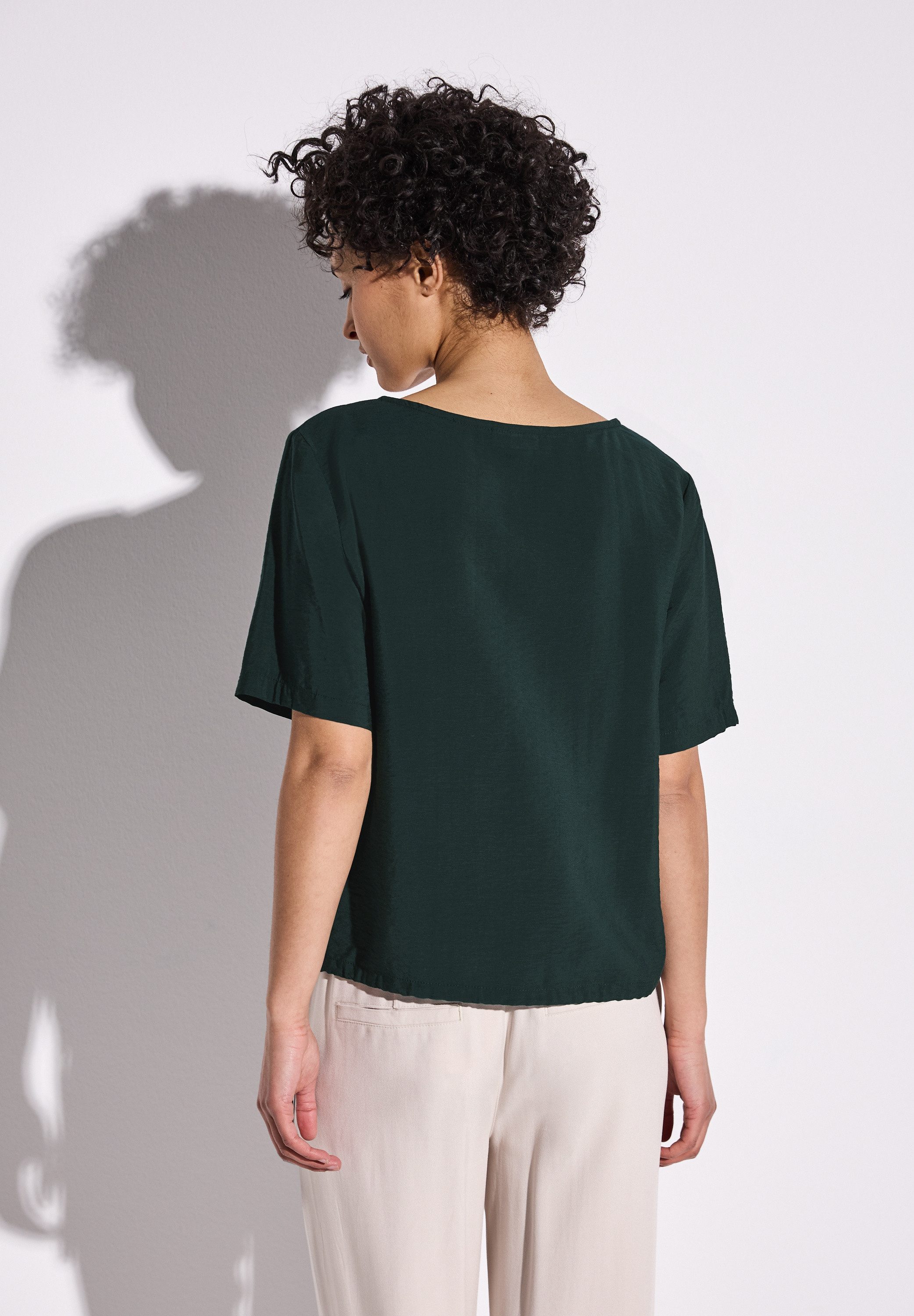 STREET ONE Blouse met korte mouwen met een rijgkoord bij de zoom