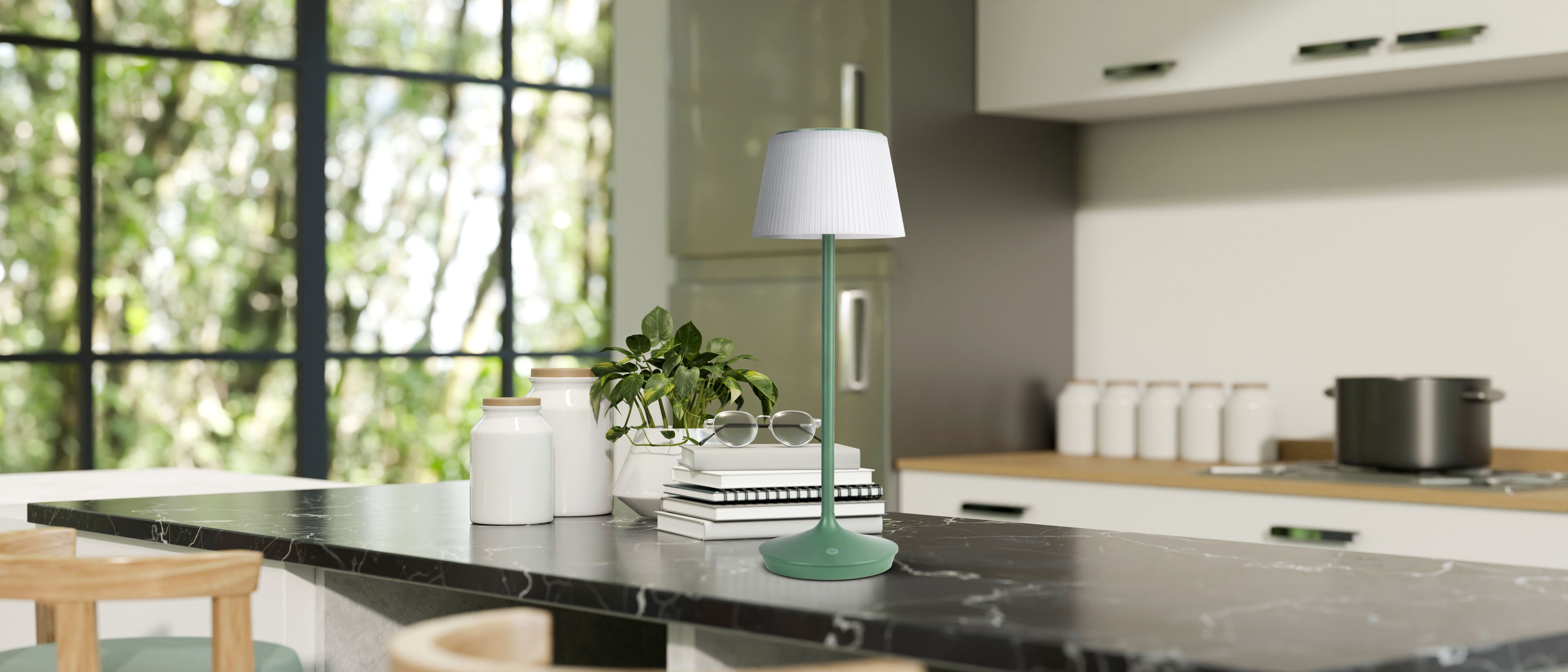 näve Led-tafellamp Zonne-lamp / acculamp "EMMI" Zonne-energie, accubedrijf, CCT, aanraaksensor, accutafellamp (1 stuk)