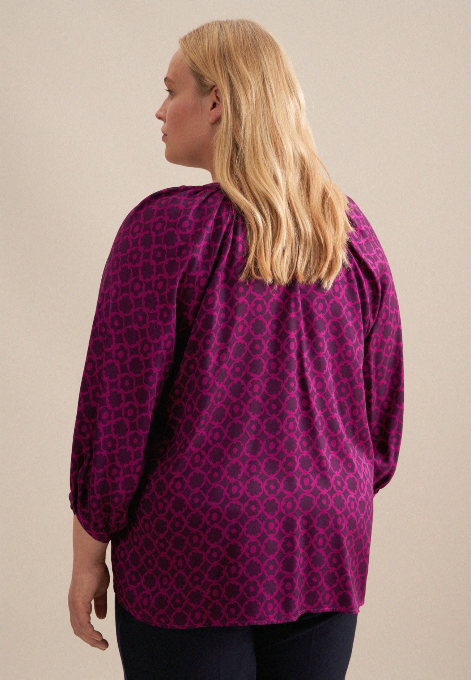 seidensticker Shirtblouse Zwarte roos 3/4-mouwen ronde hals print