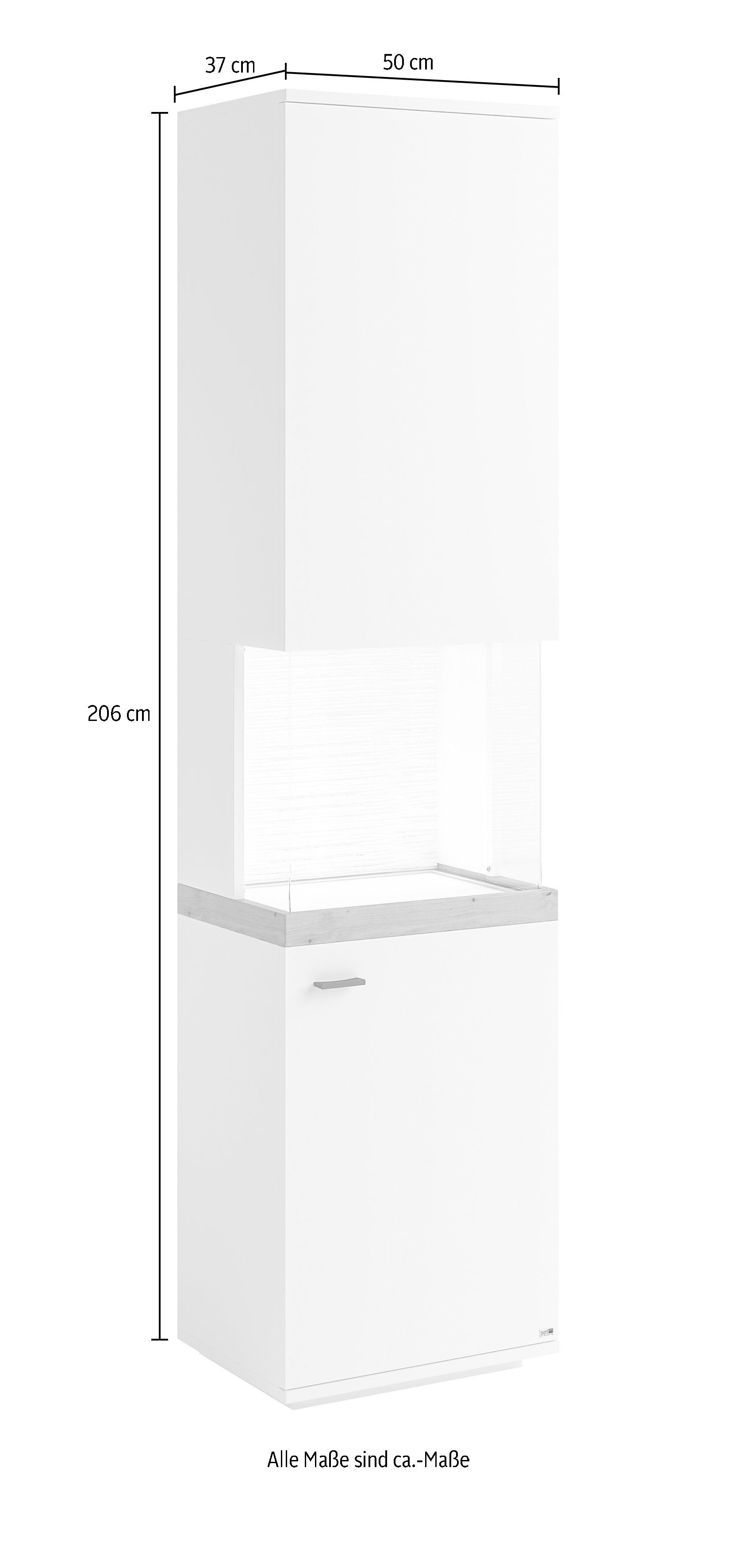 set one by Musterring Vitrinekast Lancaster Kleuren wit of grijs met eikenafwerking, met LED-verlichting