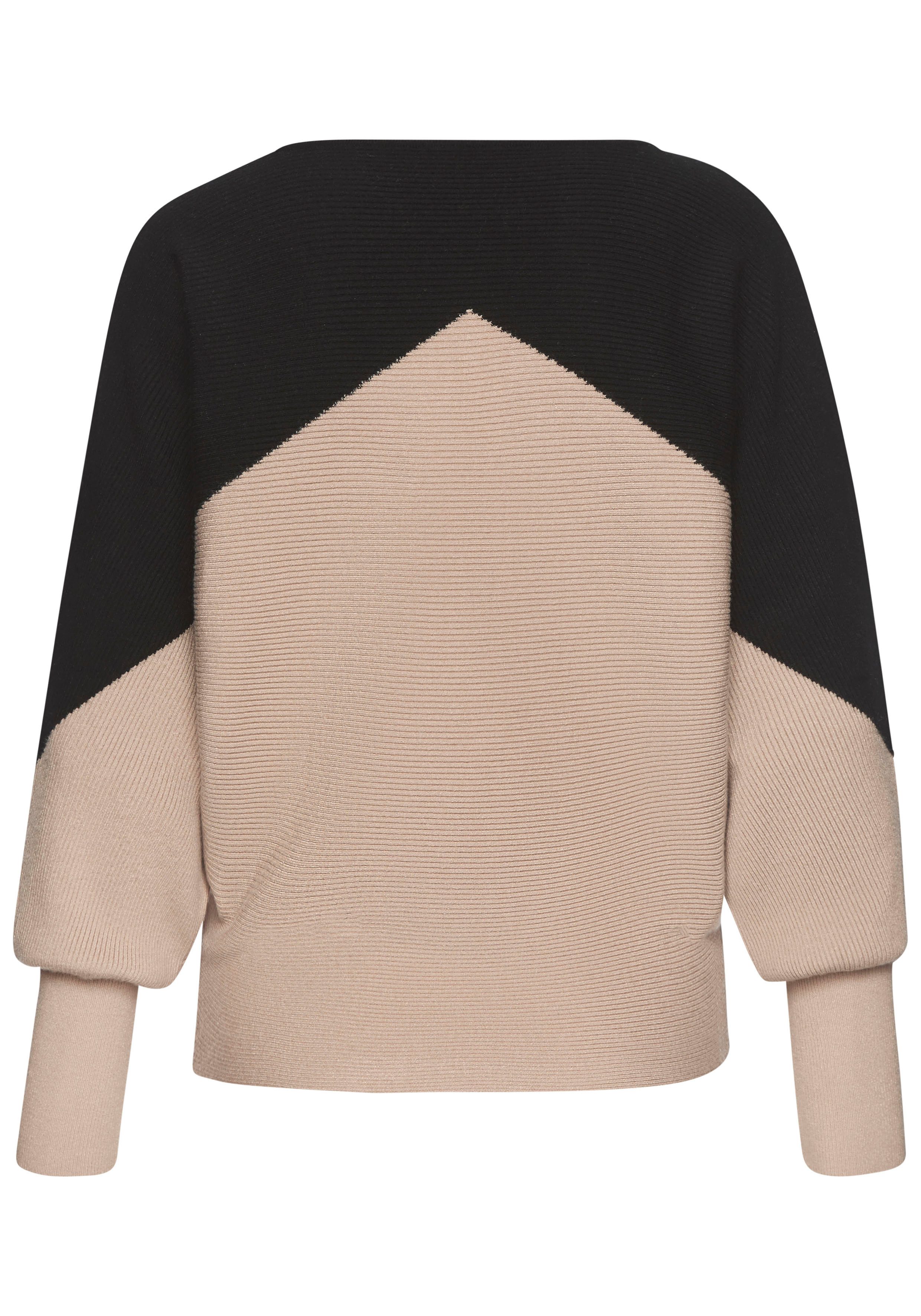 Lascana Gebreide trui met colorblock-look vleermuismouwen, modieus