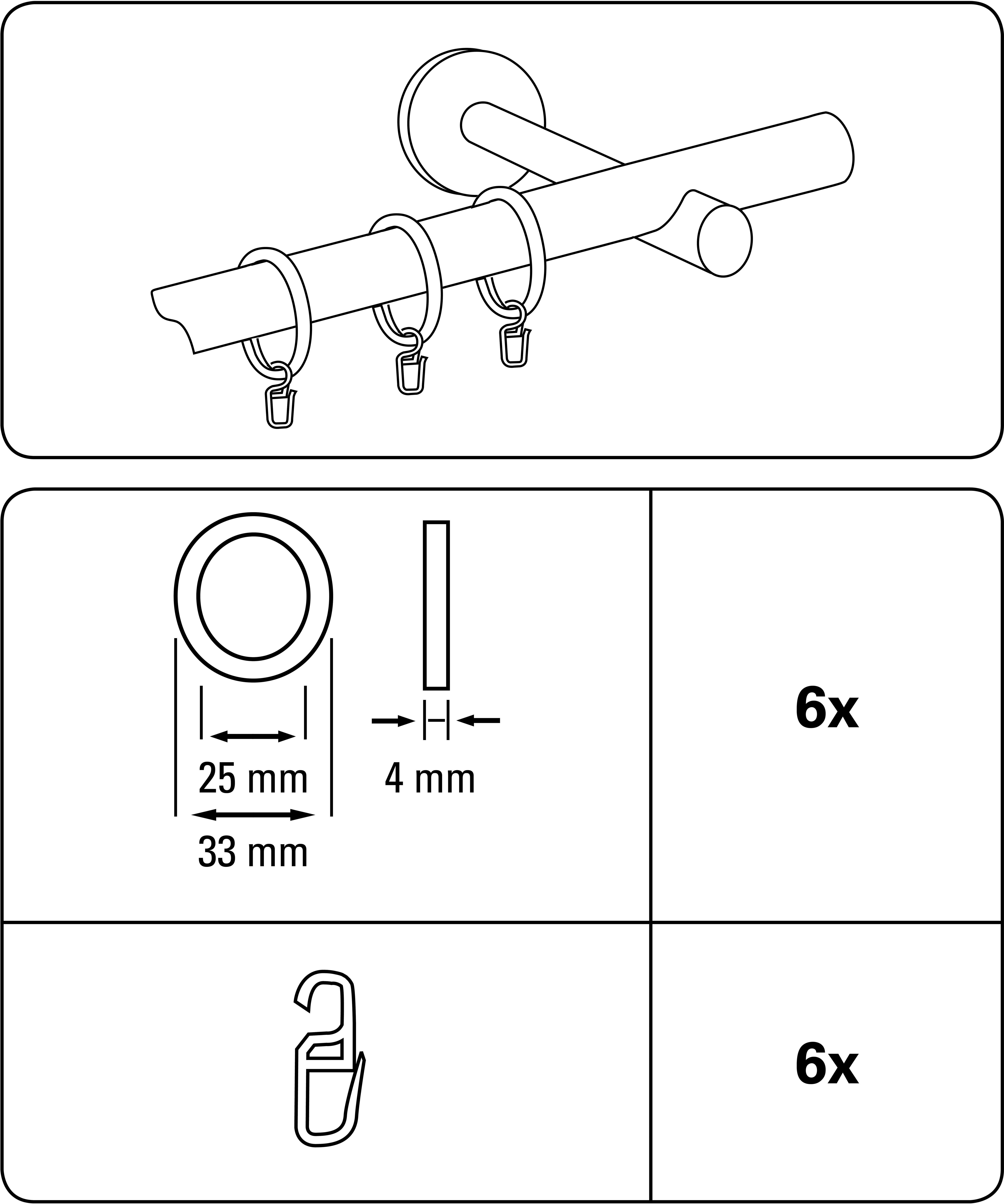 GARDINIA Gordijnring Serie gordijnroeden set 1-sporige cilinder ø 20 mm (6 stuks)