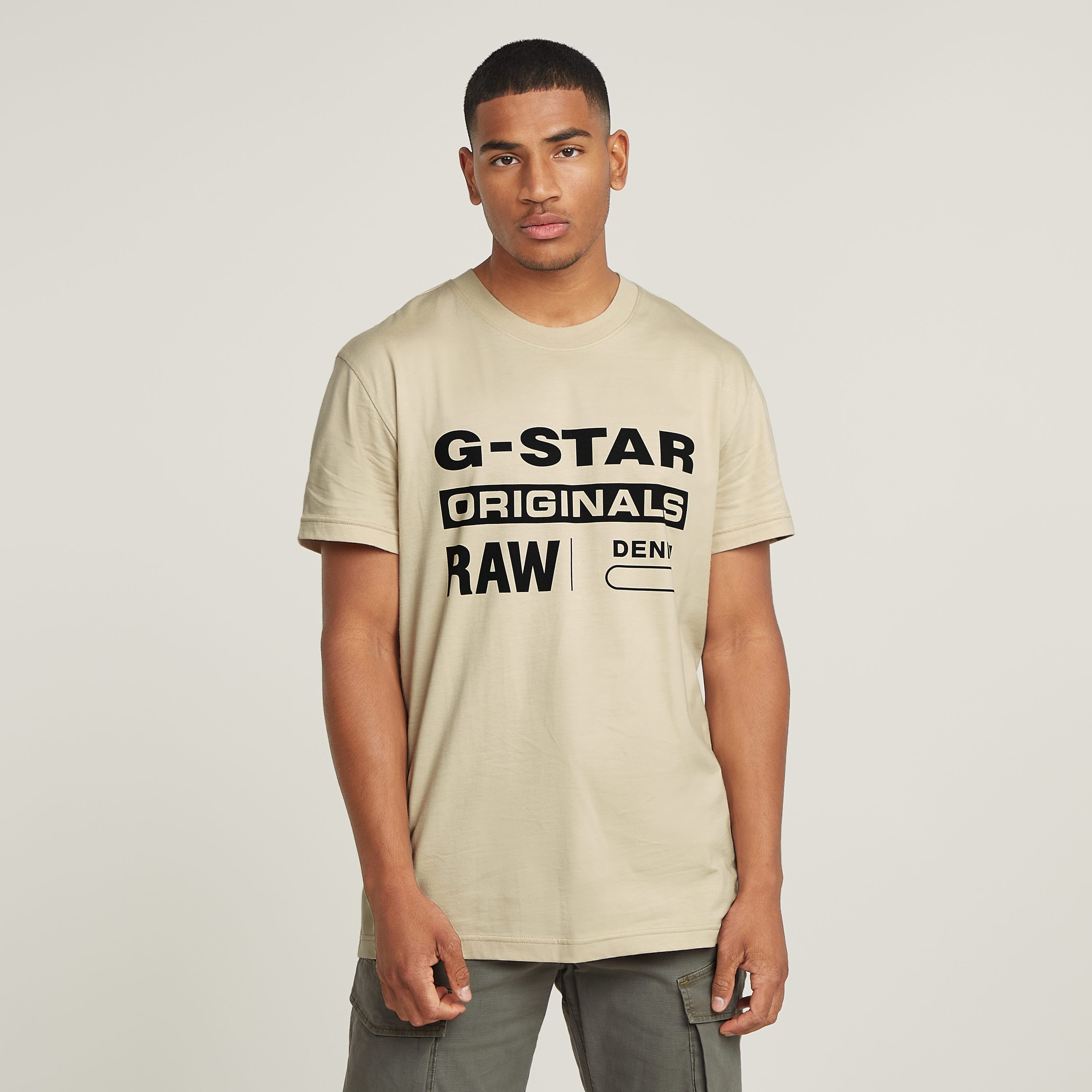 G-Star RAW T-shirt Originals met grote frontprint heren t-shirts maat XL beige