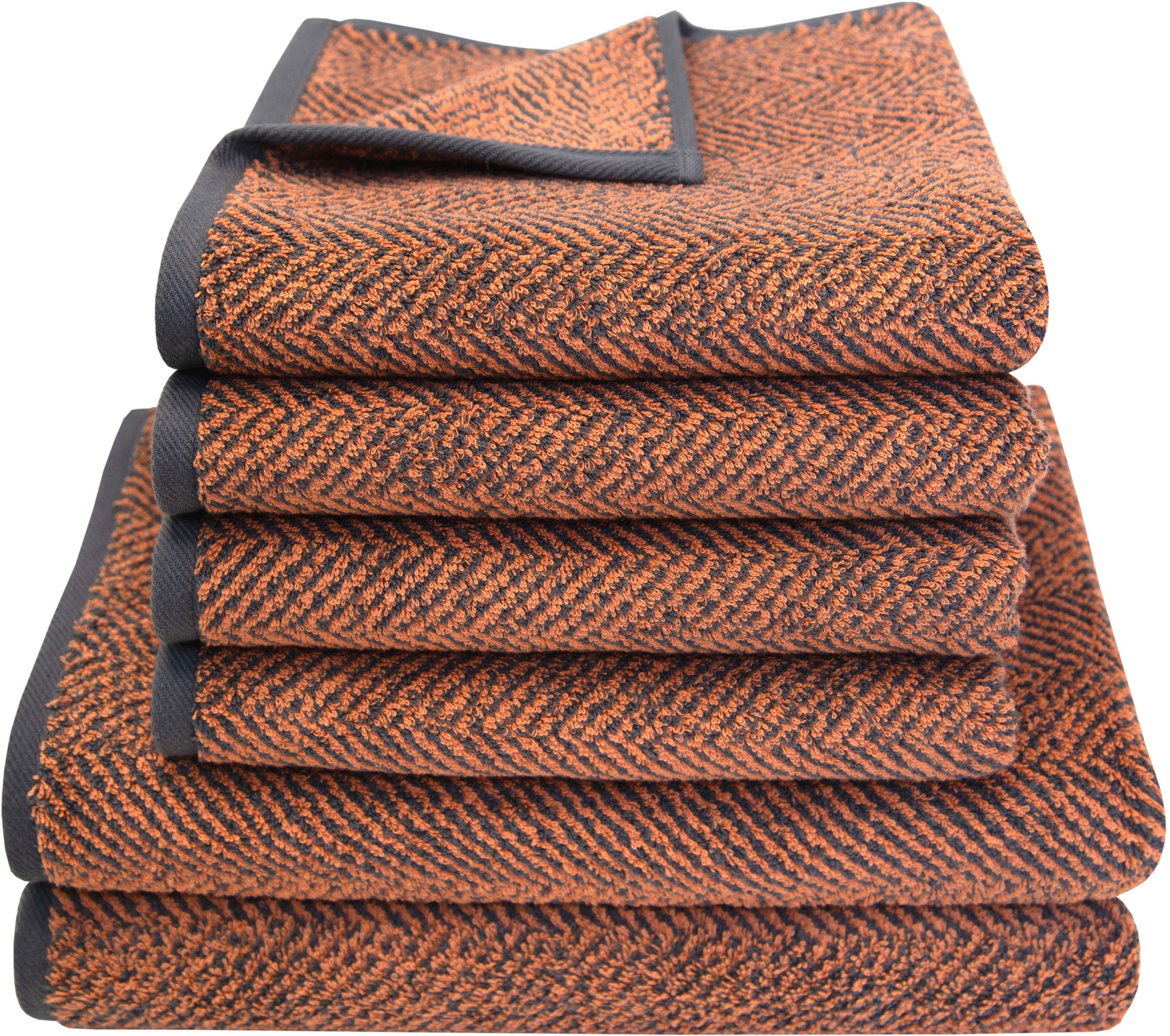 Dyckhoff Handdoekenset Golden Shades Herringbone 4 handdoeken (50x100 cm), 2 douchehanddoeken (70x140 cm) (set, 6-delig) handdoeken oranje