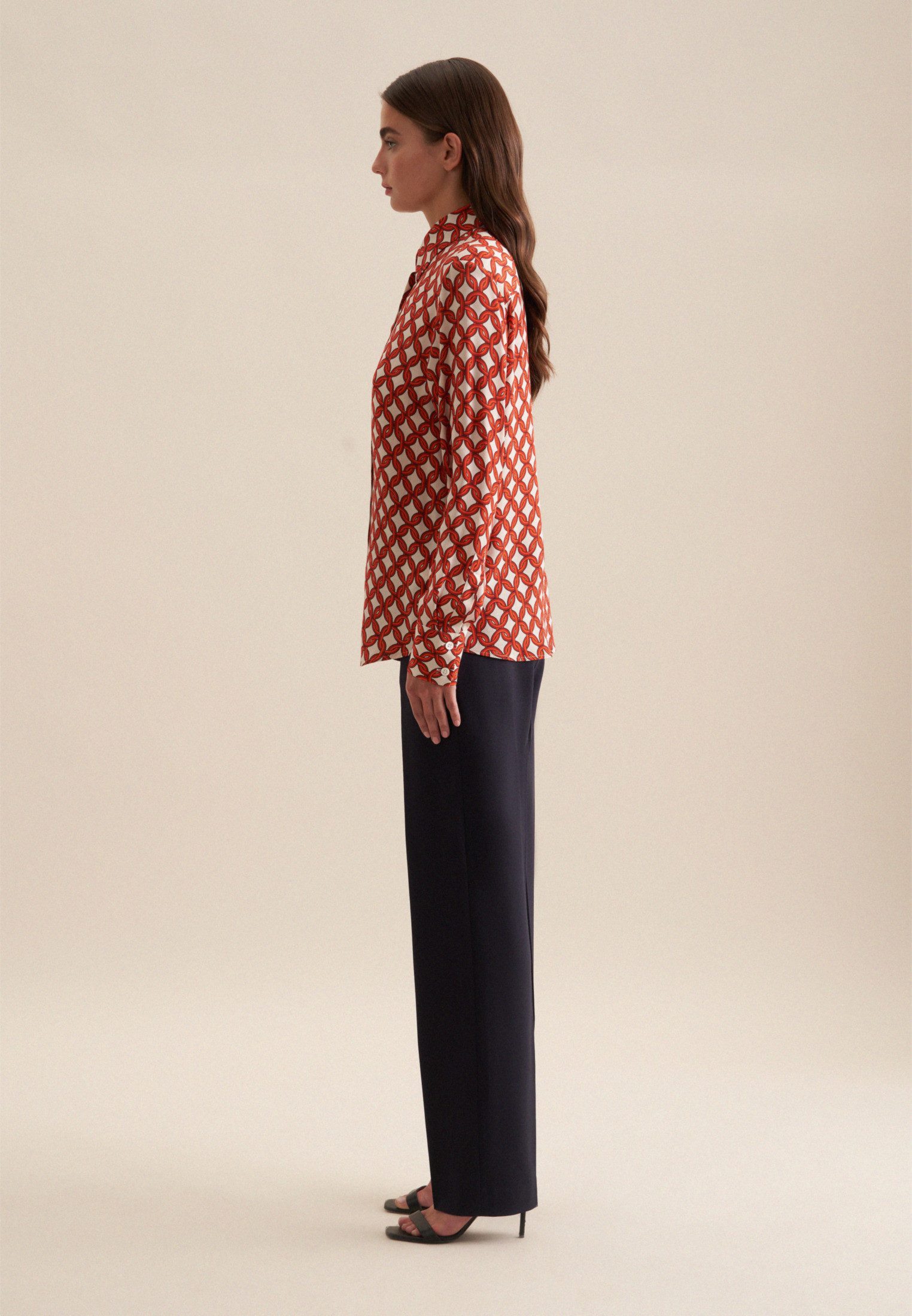 seidensticker Overhemdblouse Zwarte roos Lange mouwen kraag print