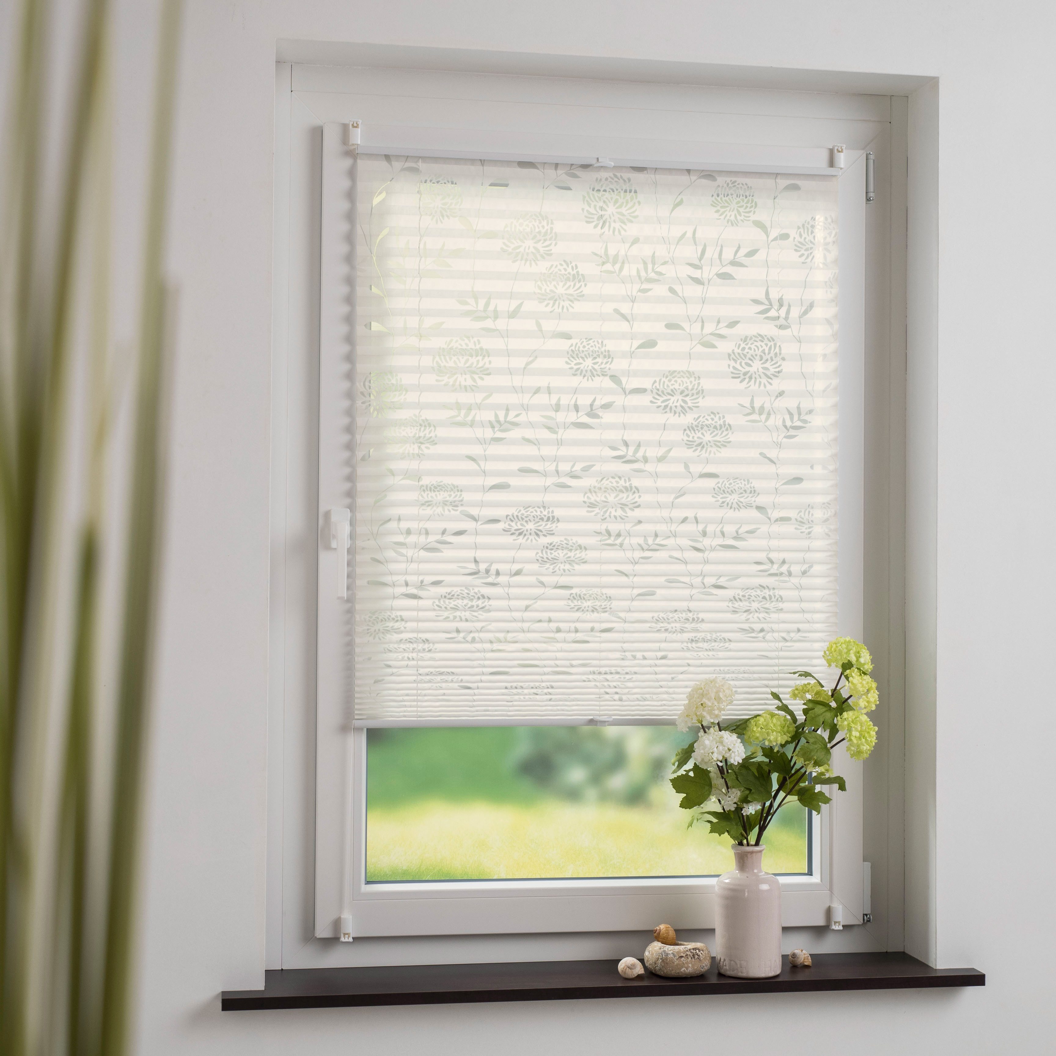 Liedeco Plissé Etskant Klemmfix-plisségordijn etskant decor in bloemmotief (1 stuk)