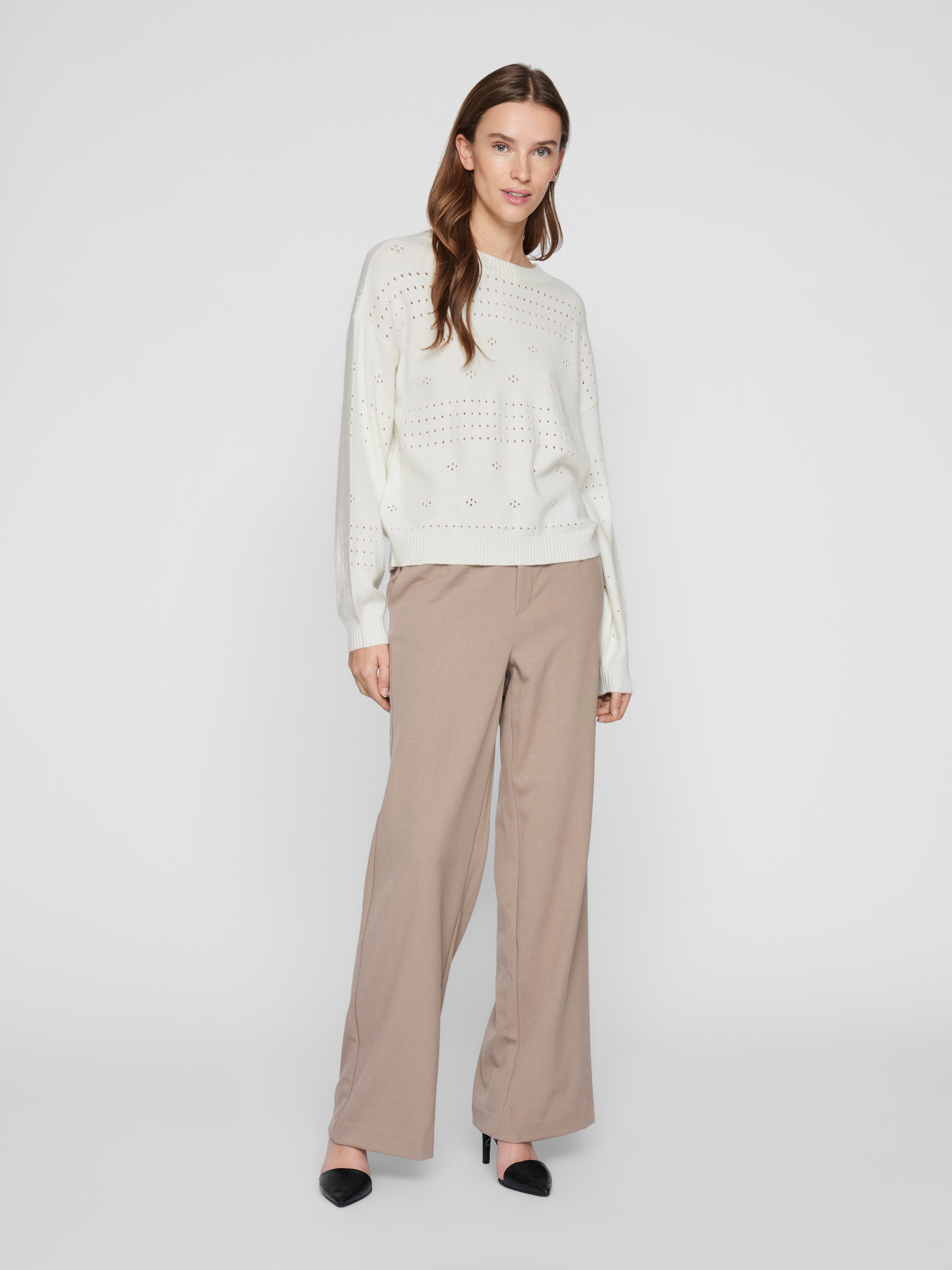 Vila Trui met ronde hals VIRIL L/S O-NECK POINTELLE KNIT TOP-NOOS