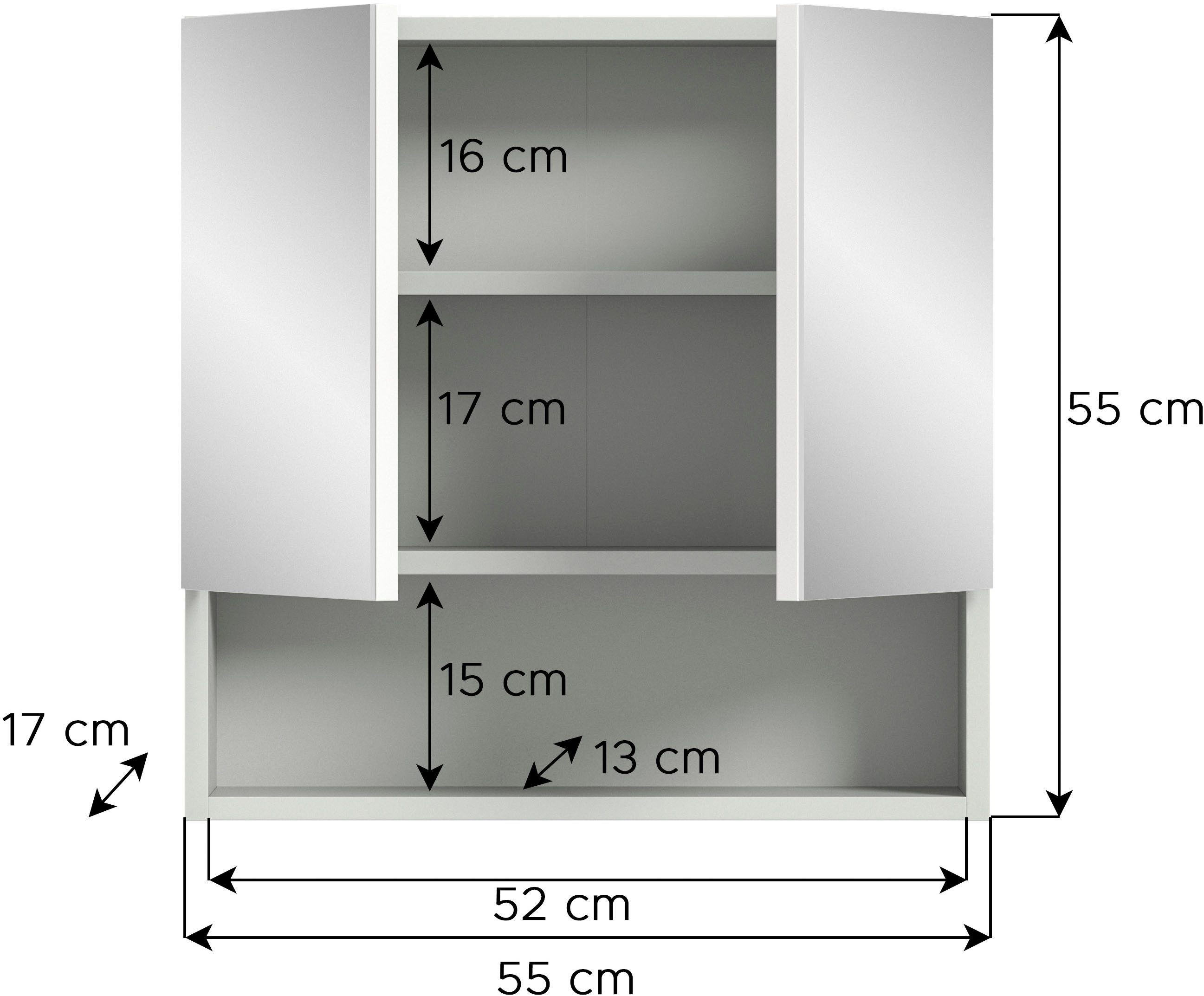 welltime Spiegelkast Calcio, breedte 55 cm, 2 spiegeldeuren, 1 plank, 3 vakken