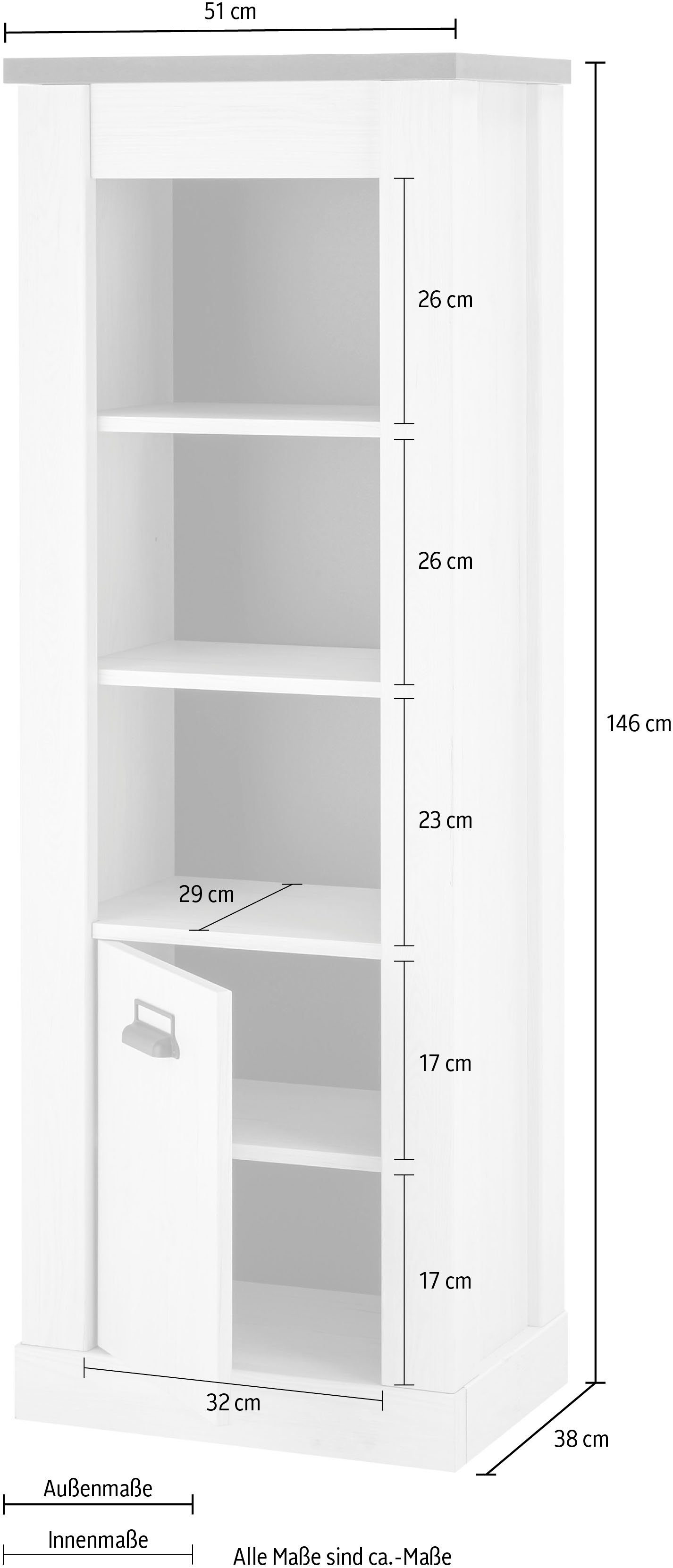 Home affaire Waskast SHERWOOD hoge kast, commode in moderne houtlook, met metalen apothekers handgrepen, hoogte 146 cm