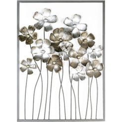 gilde sierobject voor aan de wand wandrelif fleurs, bruin-champagnekleur wanddecoratie, van metaal, bloemen, decoratief in eetkamer  woonkamer (1 stuk) zilver