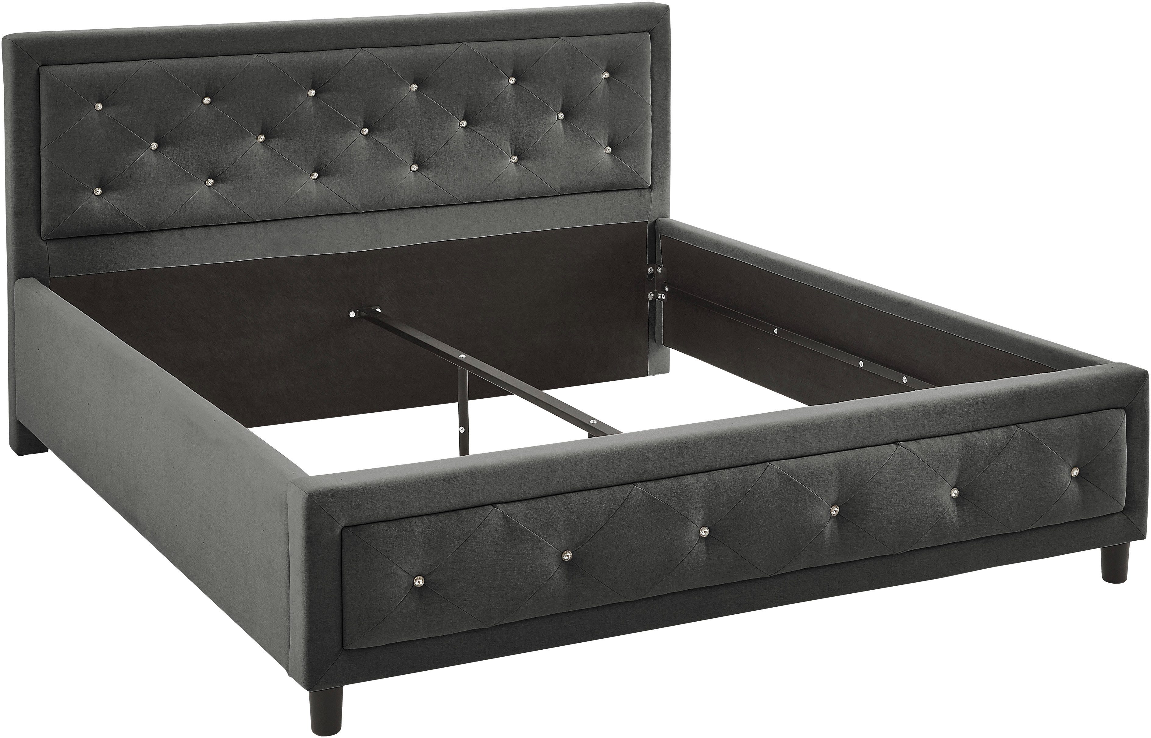 ATLANTIC home collection Gestoffeerd bed Krista met acrylsteenversiering in hoofd- en voetdeel bedden grijs