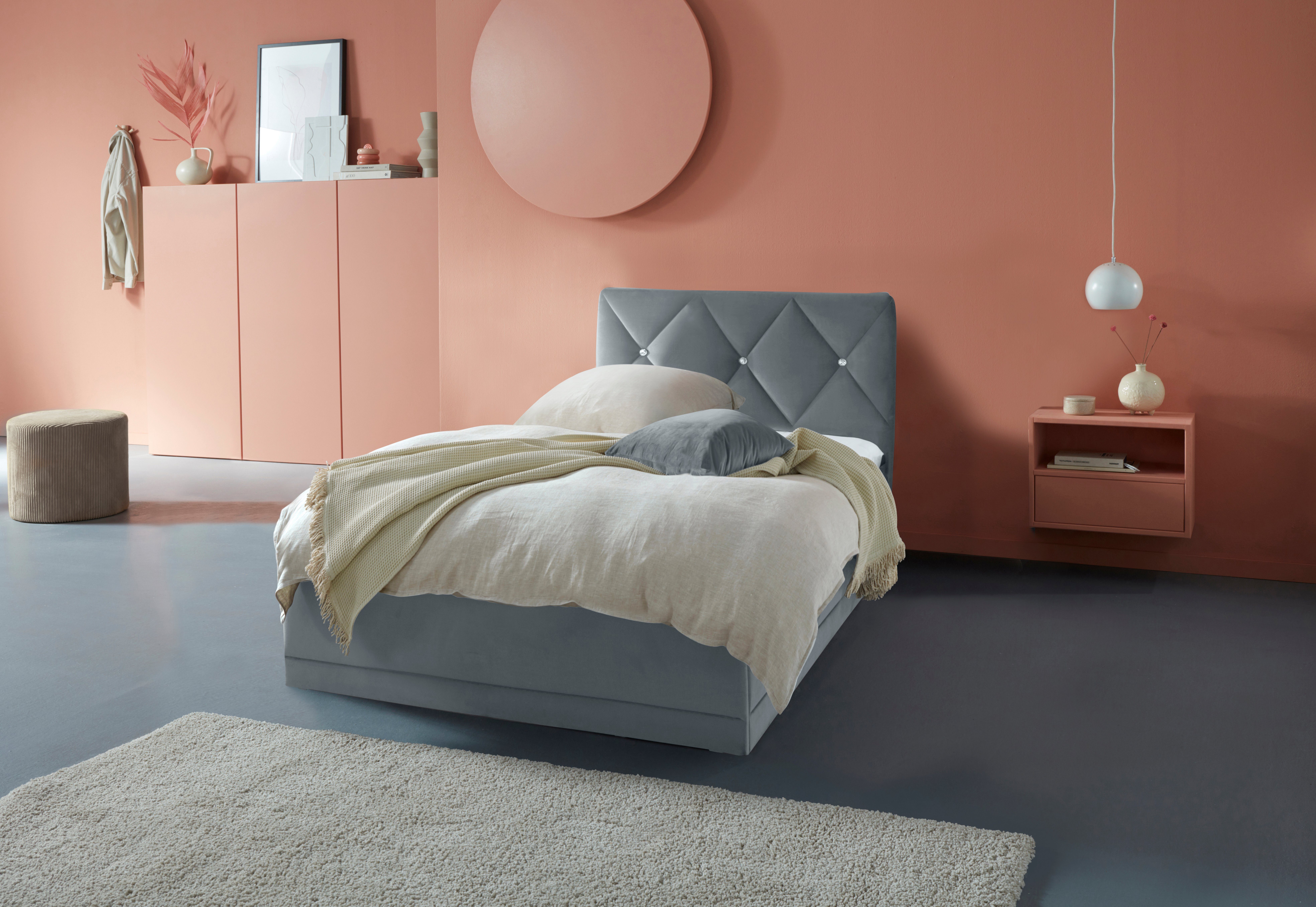 Westfalia Polsterbetten Gestoffeerd bed ADAMAS ook met bedlade, knoopdetails met stras bedden maat 210 cm x 33 cm grijs