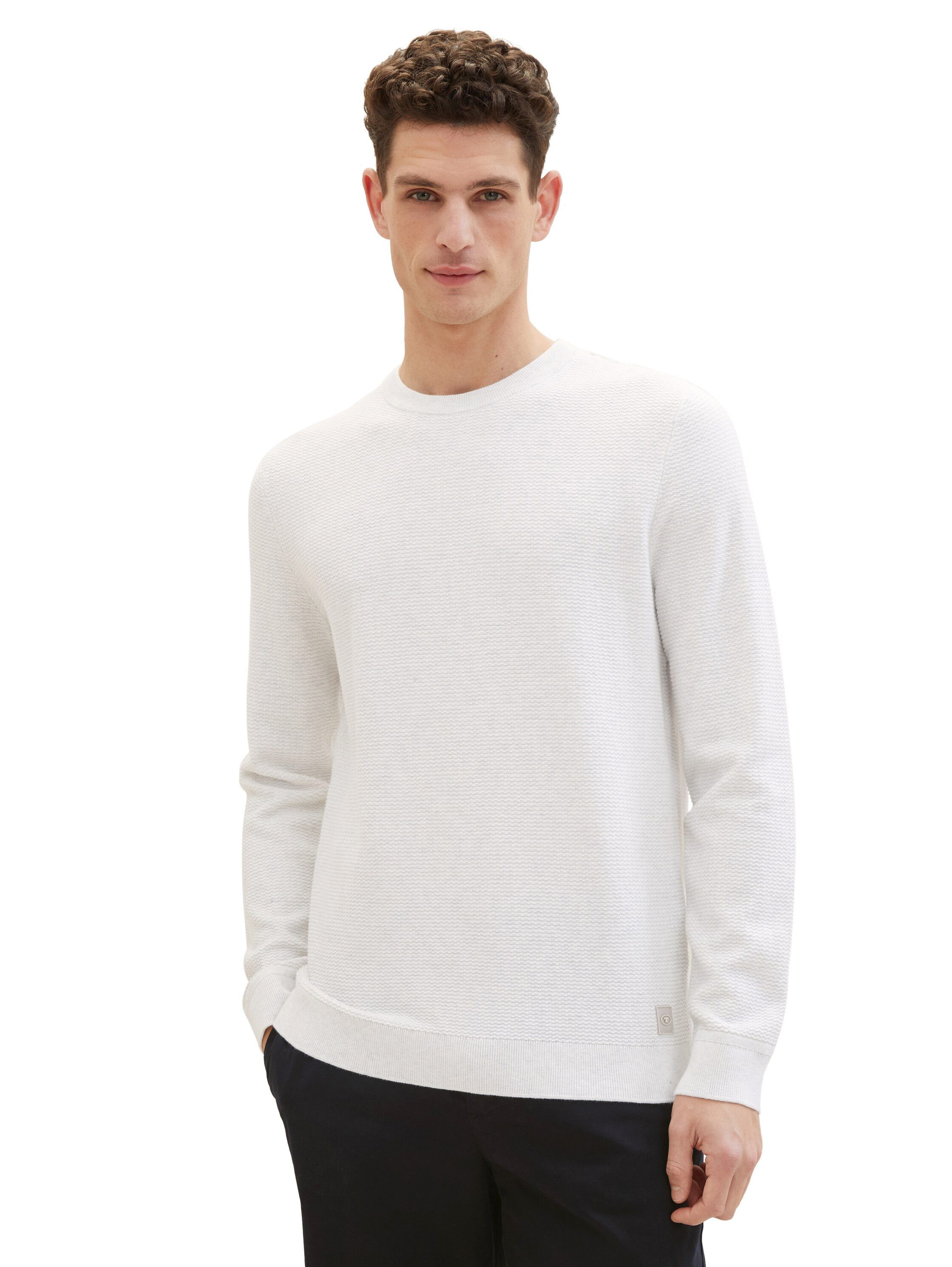 Tom Tailor Gebreide trui met logo-badge aan de zijkant heren pullovers maat XXXL beige