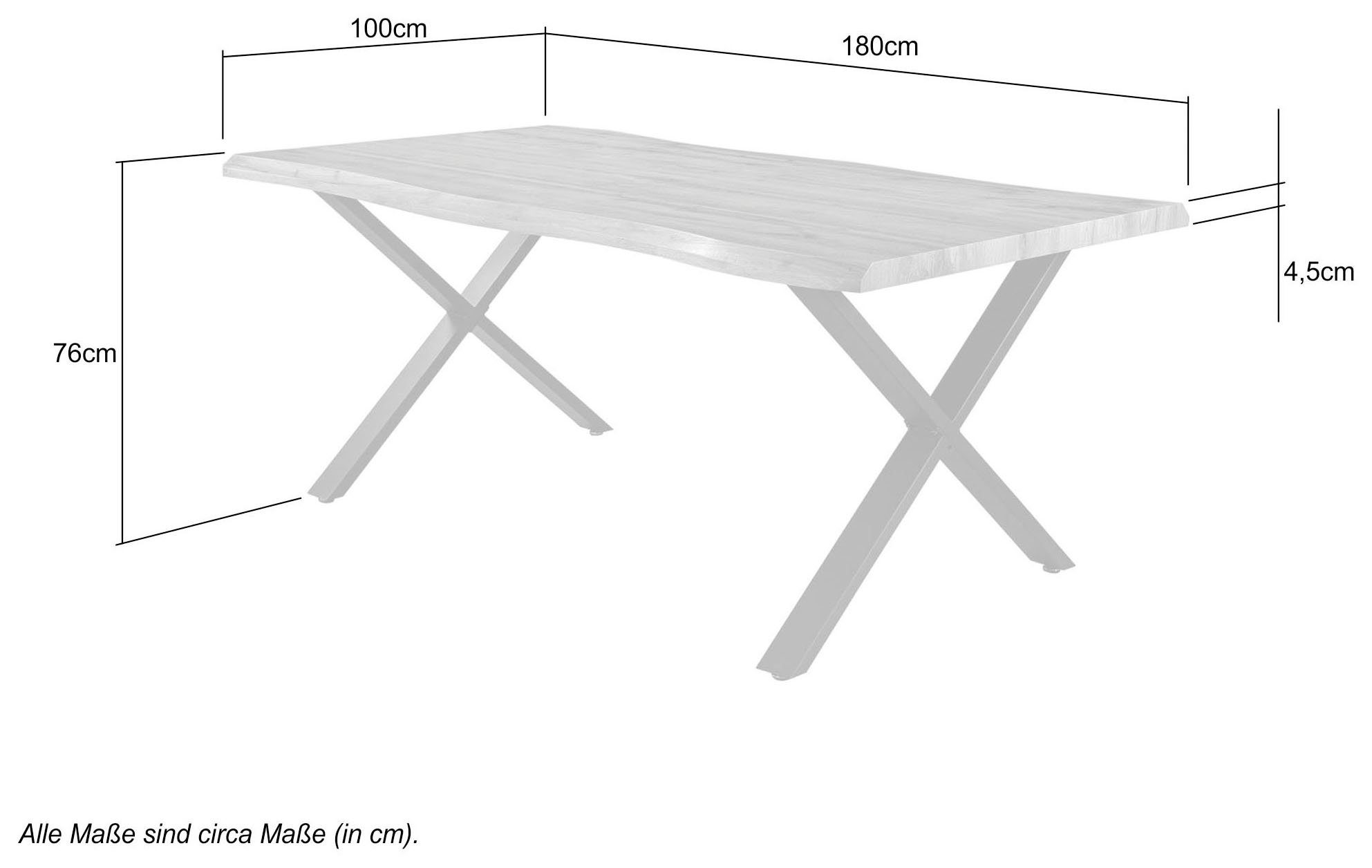 Jockenhöfer Gruppe Eettafel Marita 180 x 100 cm gebogen boomstam look en zwart onderstel
